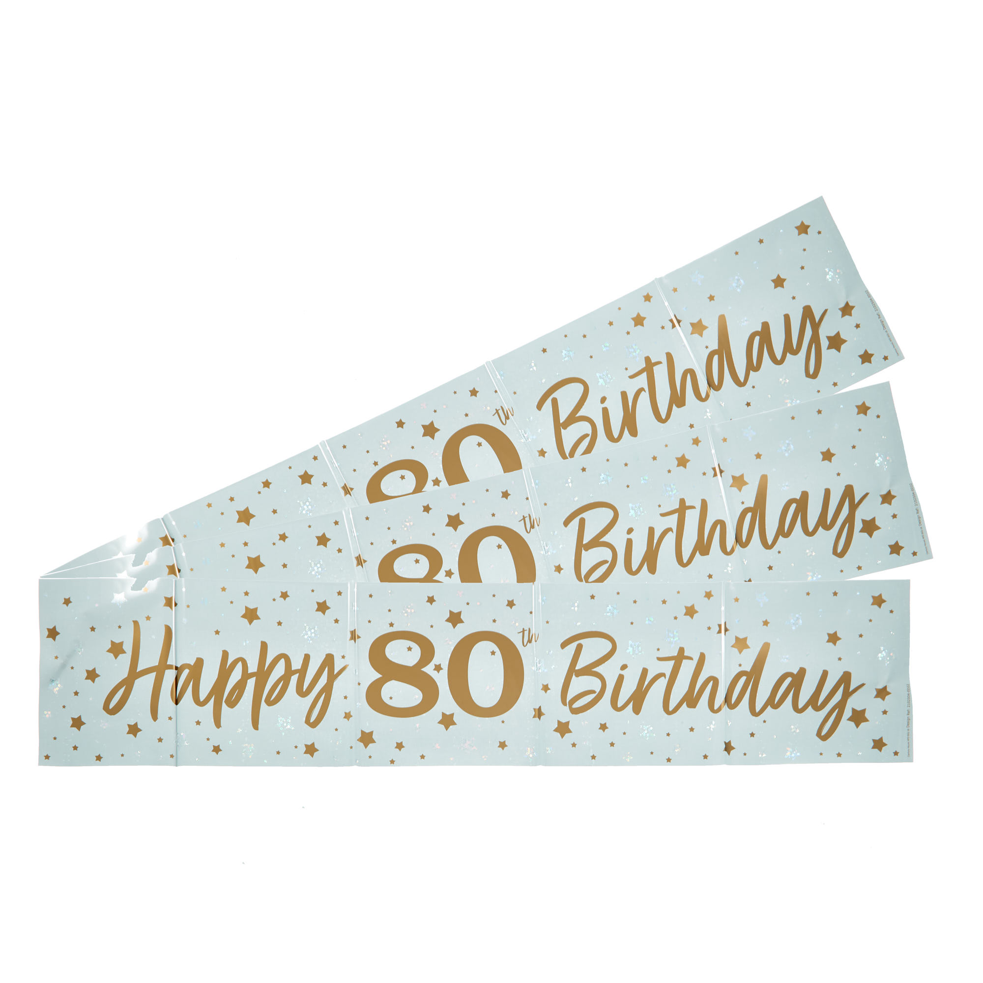 White & Gold Happy 80th Birthday Banners - Pack of 3