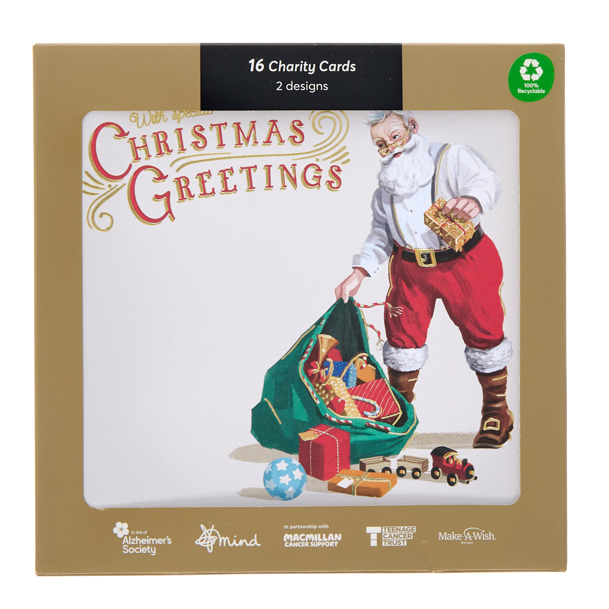 16 Charity Christmas Cards - Classic Santa (2 Designs)