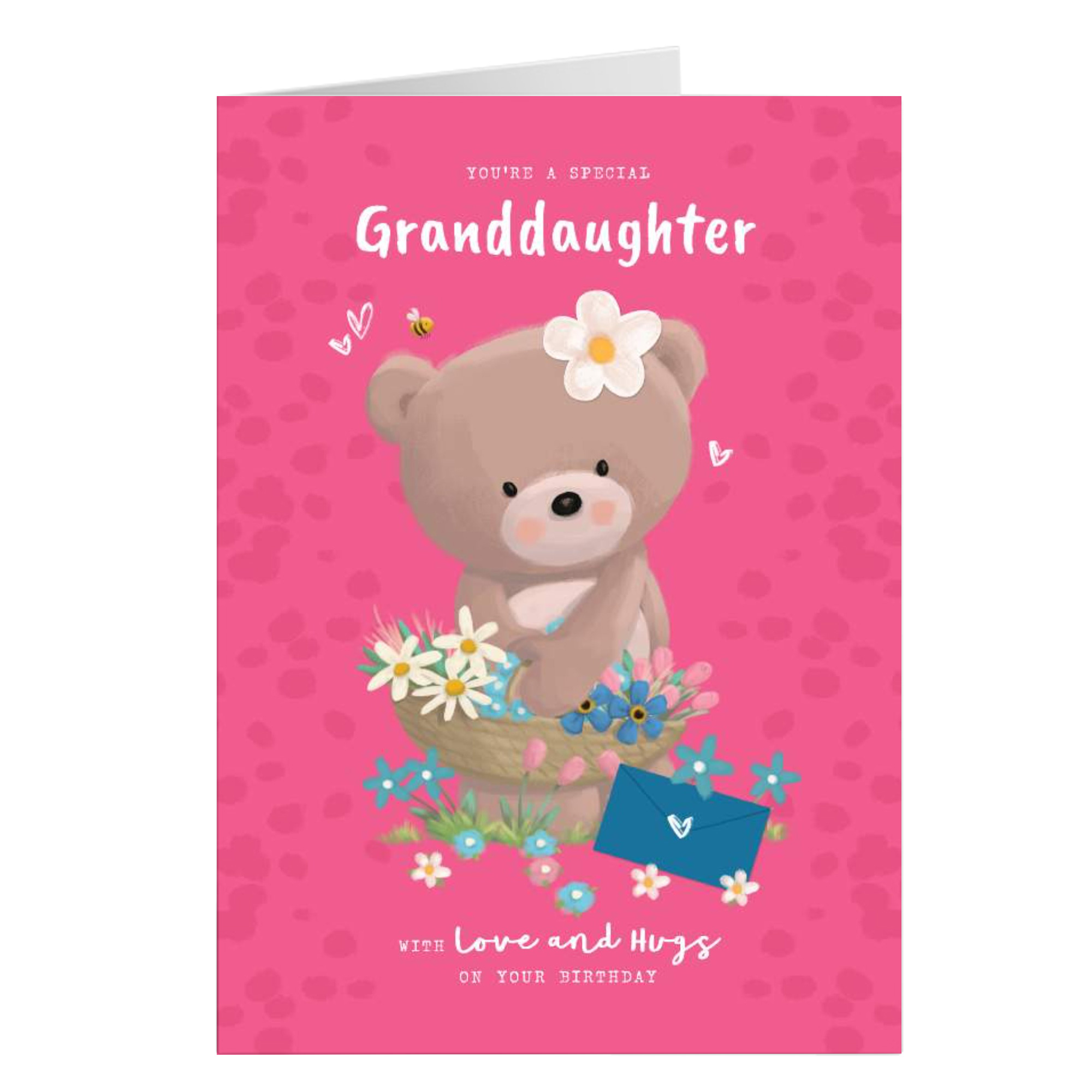 Personalised Hugs Birthday Card - Hugs With Flower Basket, Granddaughter