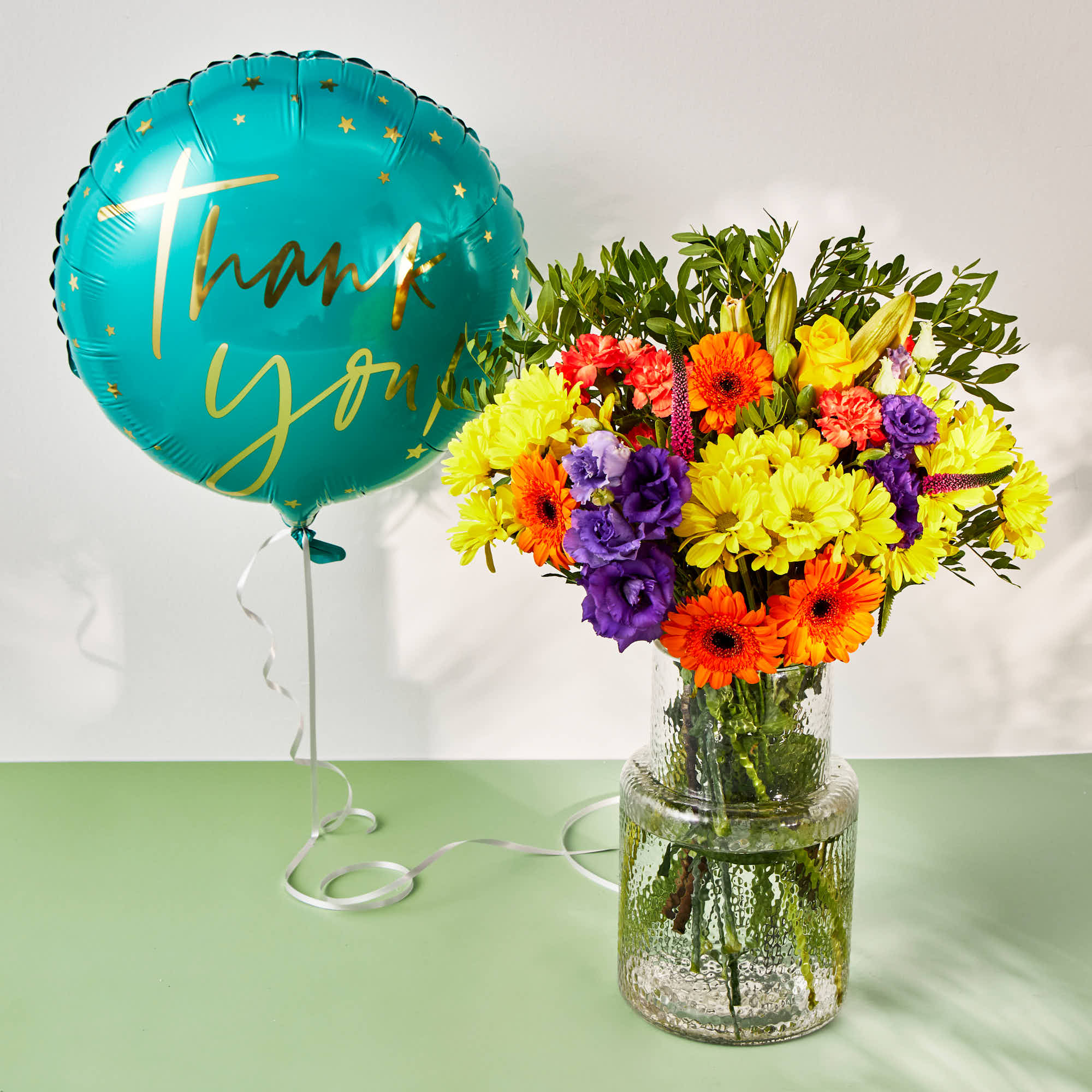 Thank You Balloon & Country Daze Flower Bouquet