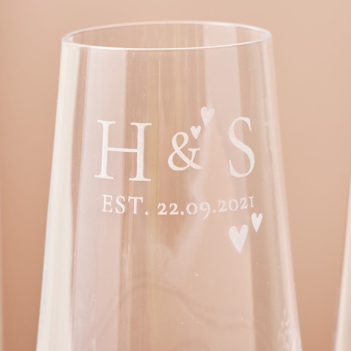 Engraved Set Of Two Champagne Flutes embellished with Crystals - Initial Love Hearts