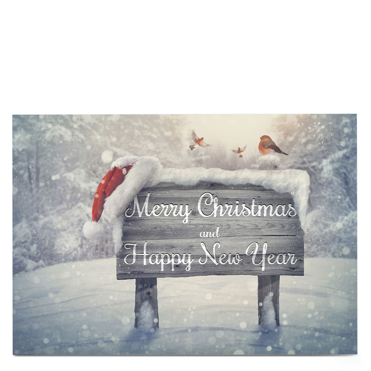 Personalised Christmas Card - Snowy Sign Merry Christmas and Happy New Year