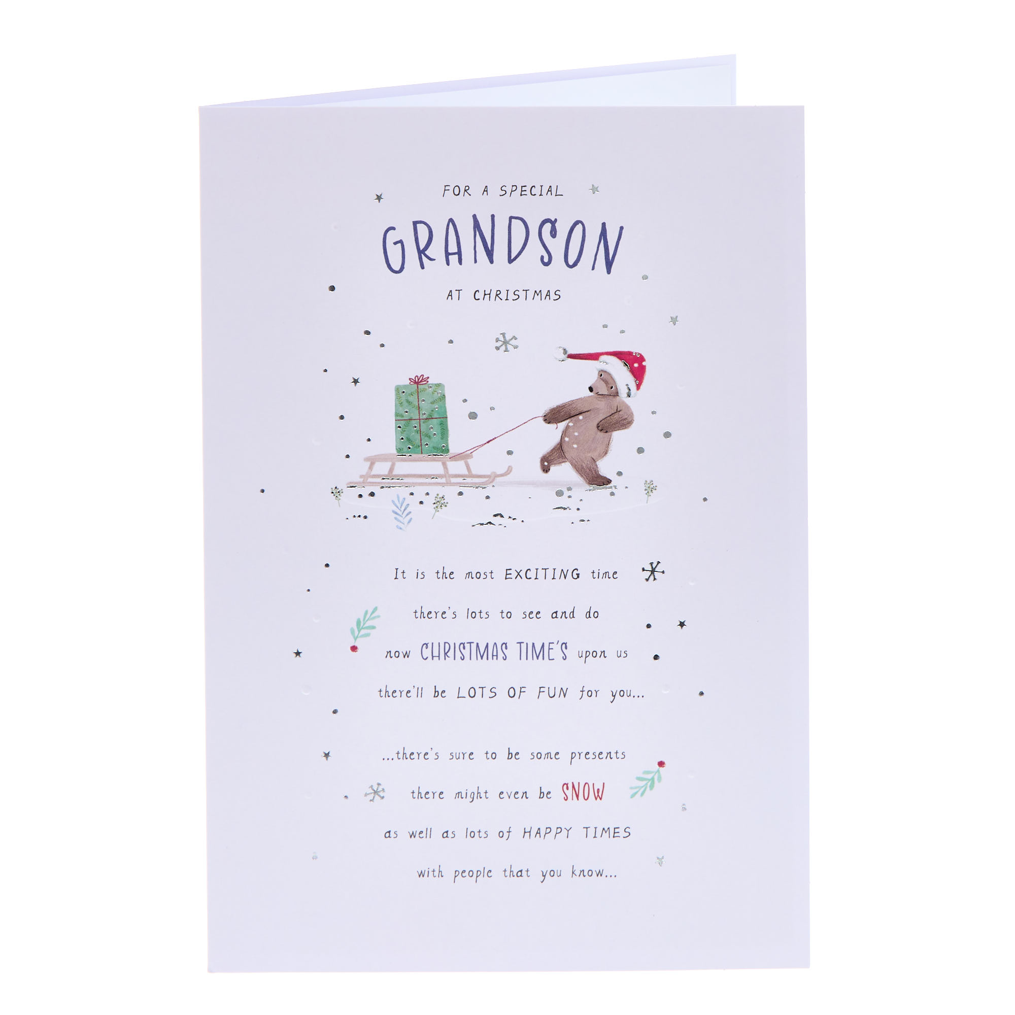 Grandson Bear & Sledge Christmas Card