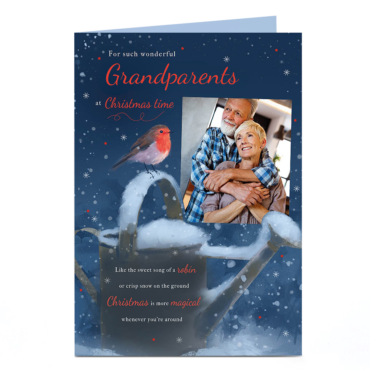 Photo Christmas Card - Robin on Watering Can, Grandparents