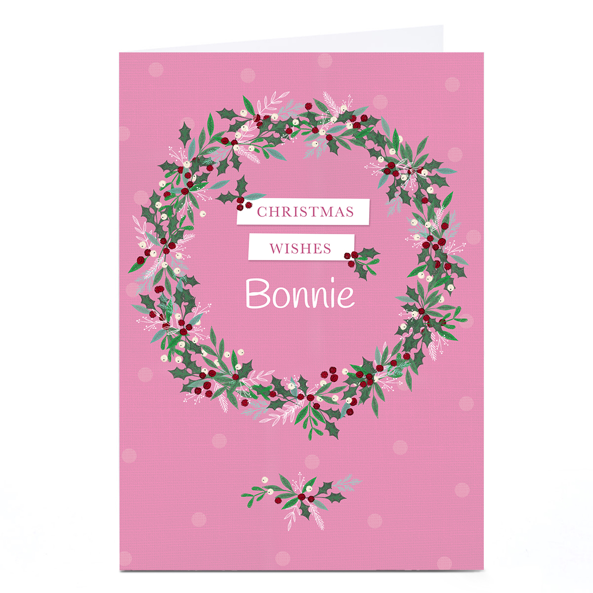 Personalised Kerry Spurling Christmas Card - Pink Wreath Christmas Wishes