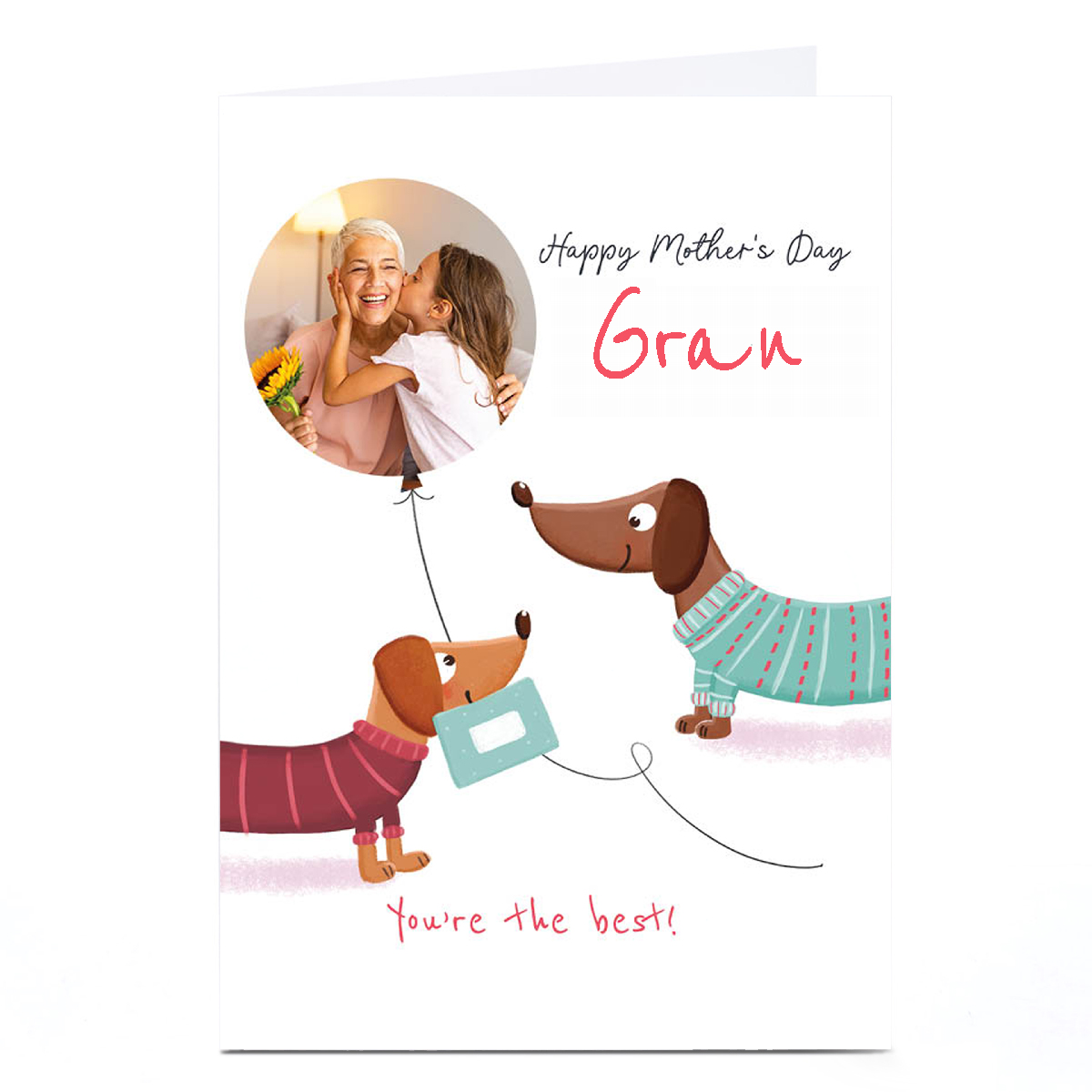Personalised Mother's Day Card - Sausage Dogs with Balloon - Gran