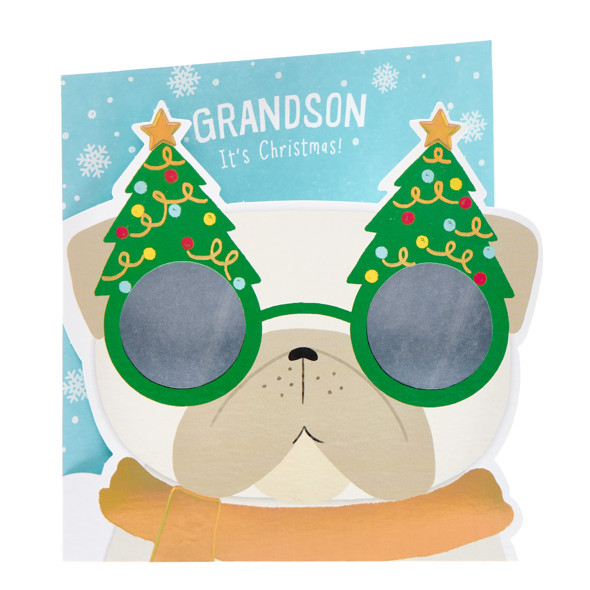 Grandson Cute Pug Christmas Card