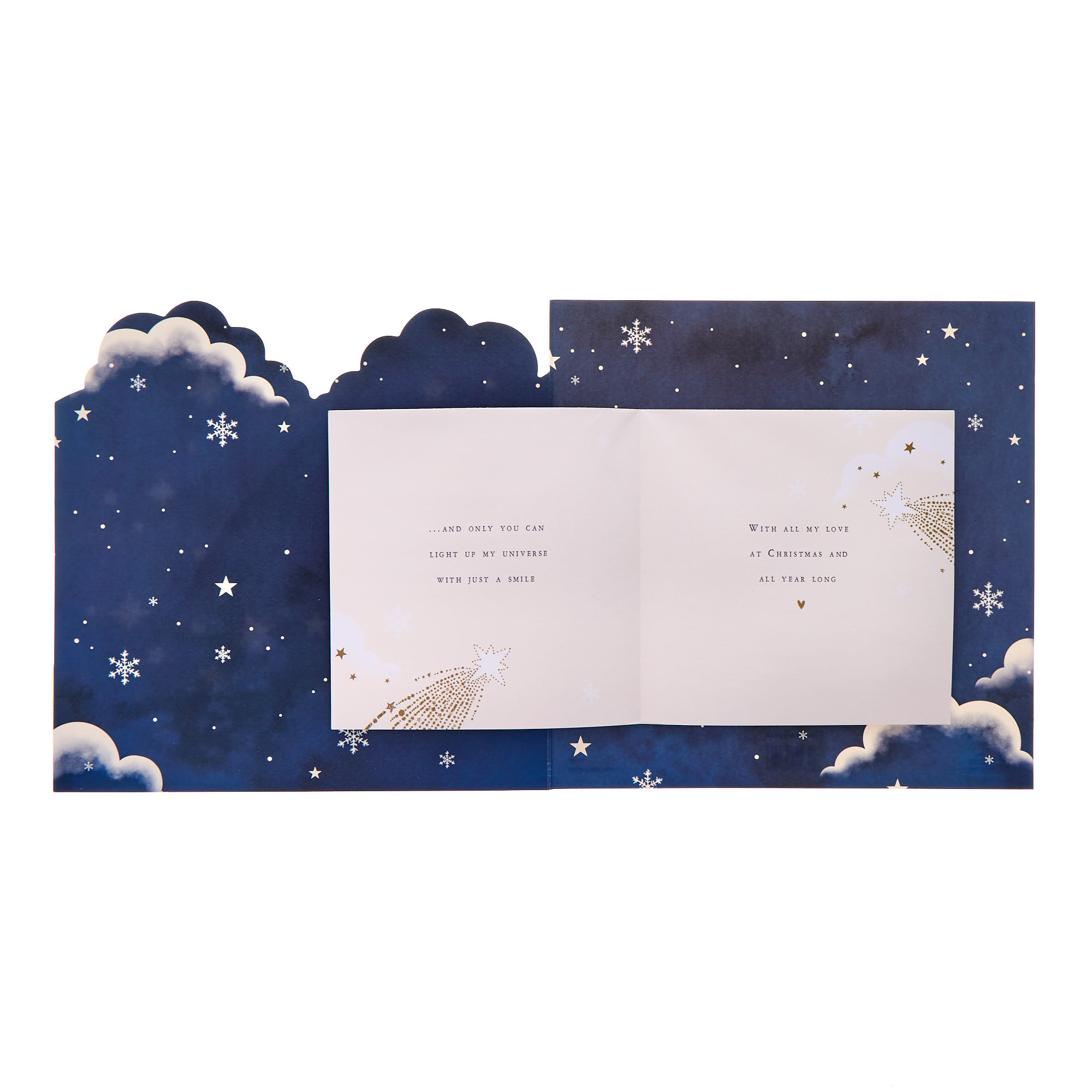 Fiancé Penguins, Clouds & Stars Premium Christmas Card