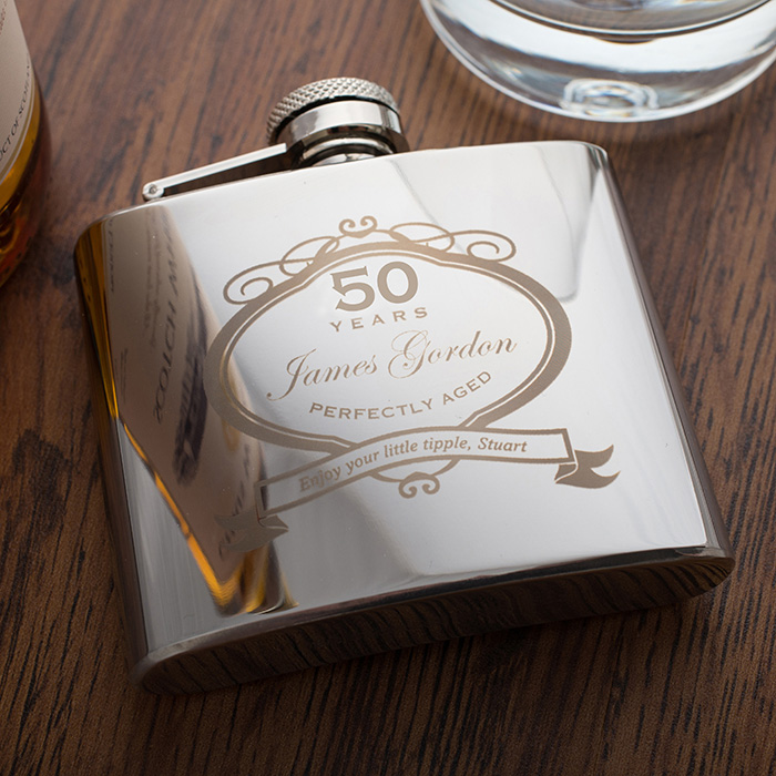 Personalised Engraved Stainless Steel Hip Flask - Editable Age