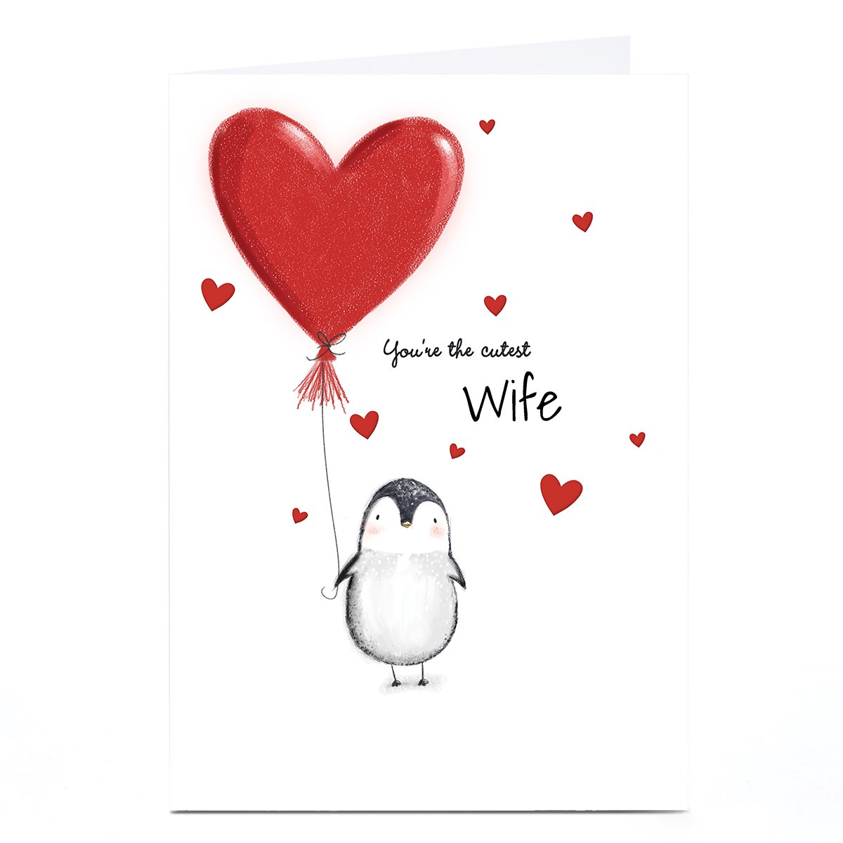 Personalised Valentine's Day Card - Penguin Heart Balloon, Cutest Wife