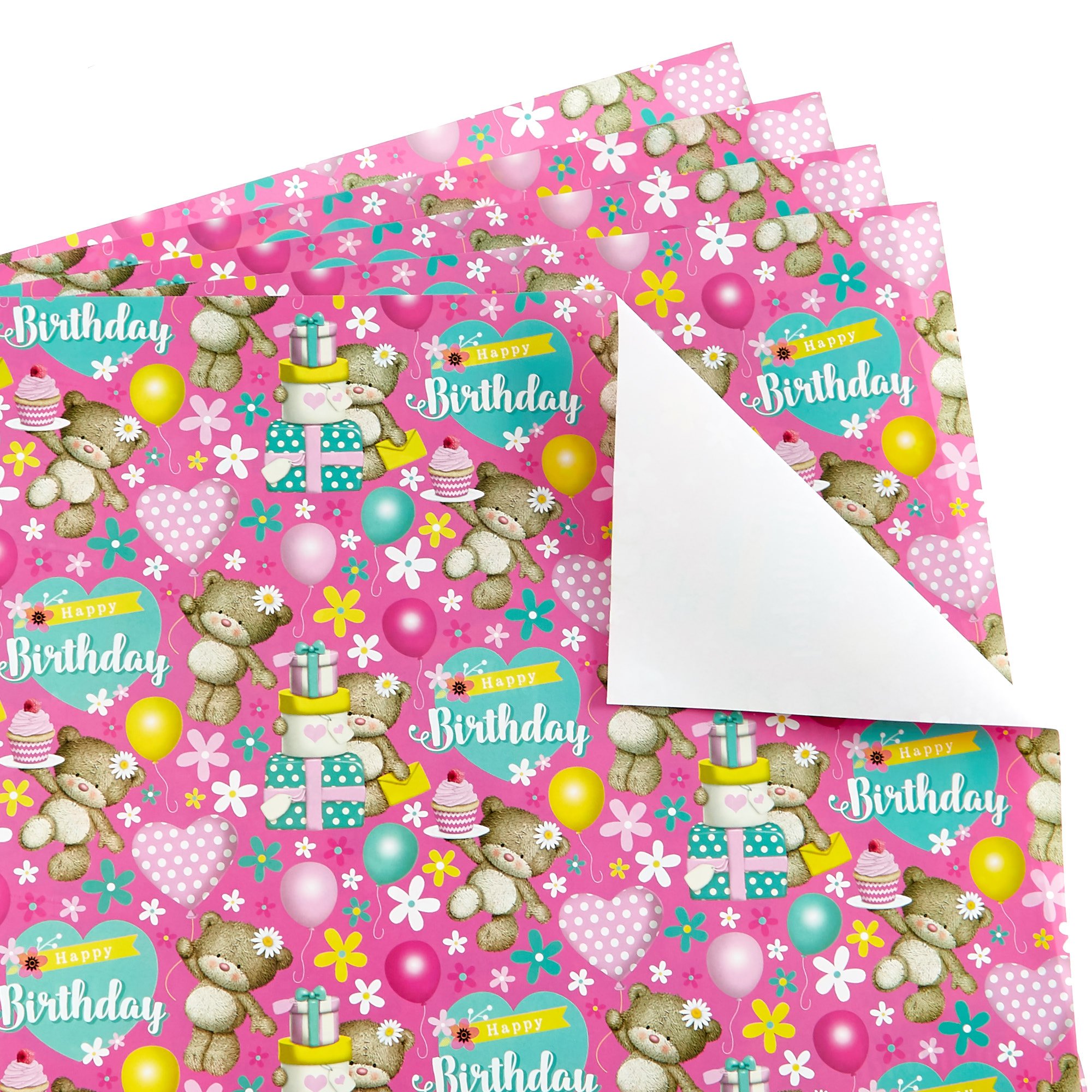 Hugs Pink Birthday Wrapping Paper - 24 Sheets