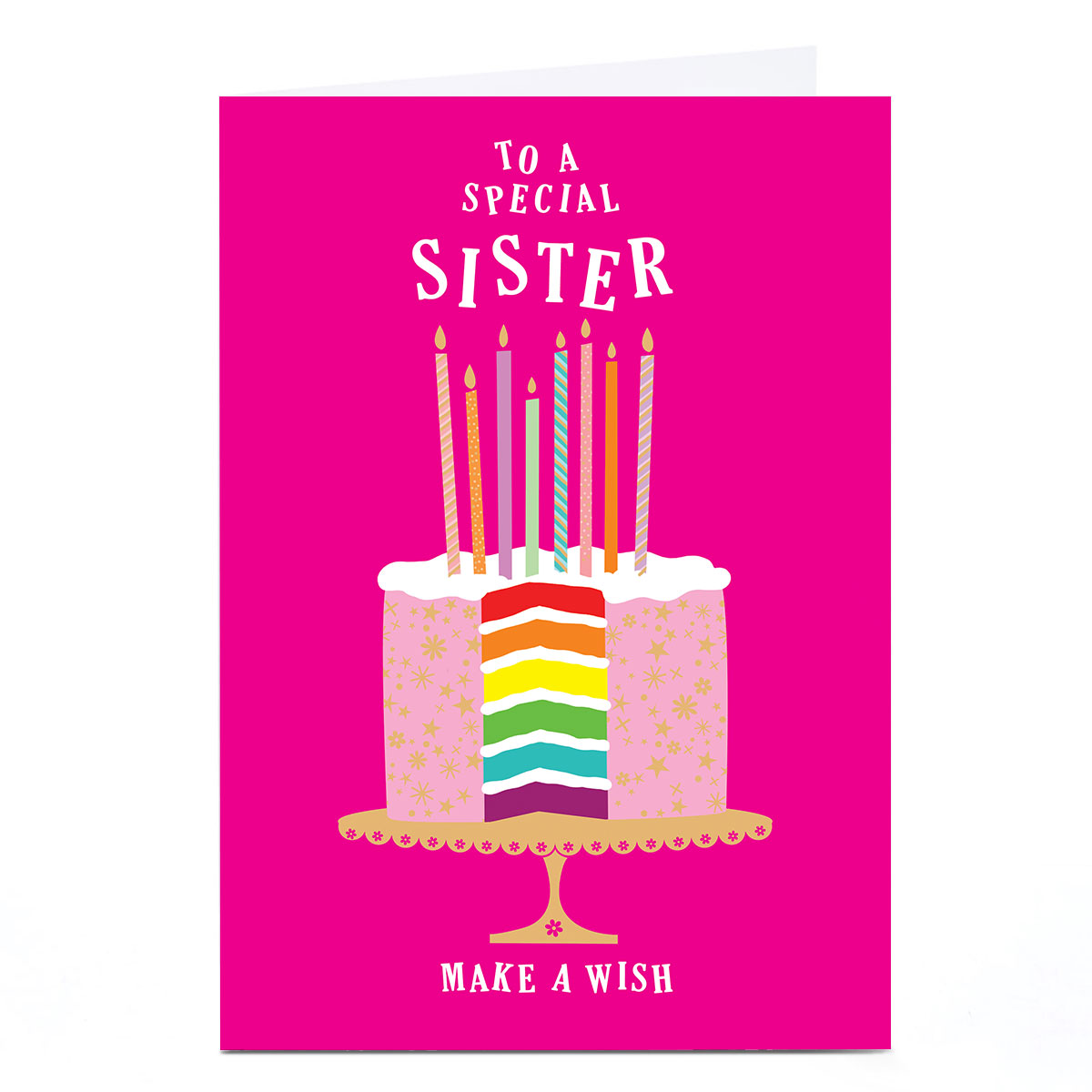 Personalised Birthday Card - Make a Wish Rainbow Cake, Sister