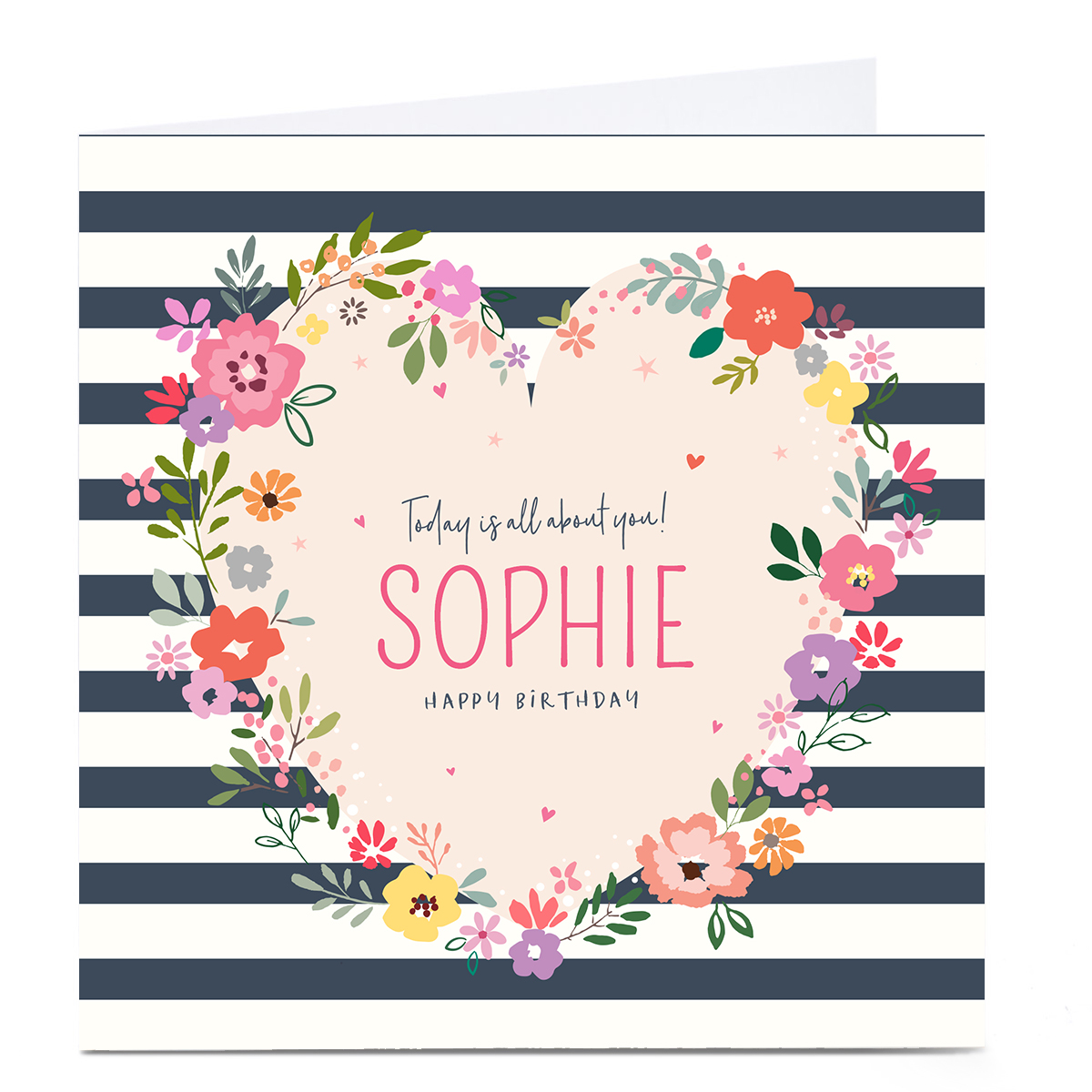 Personalised Nikki Upsher Birthday Card - Stripe & Floral