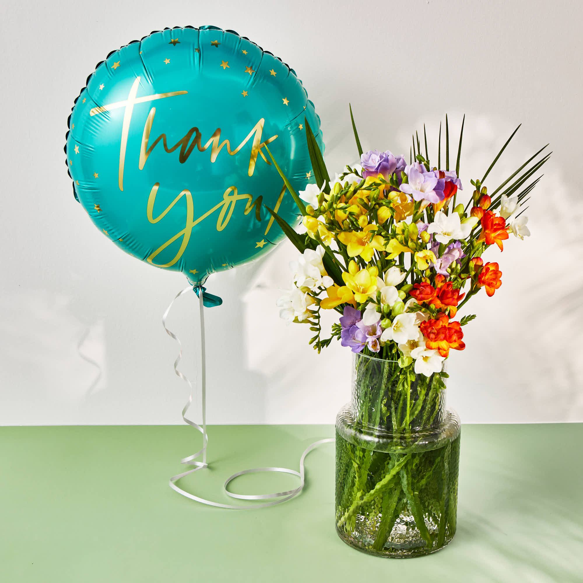 Thank You Balloon & Just Freesias Flower Bouquet