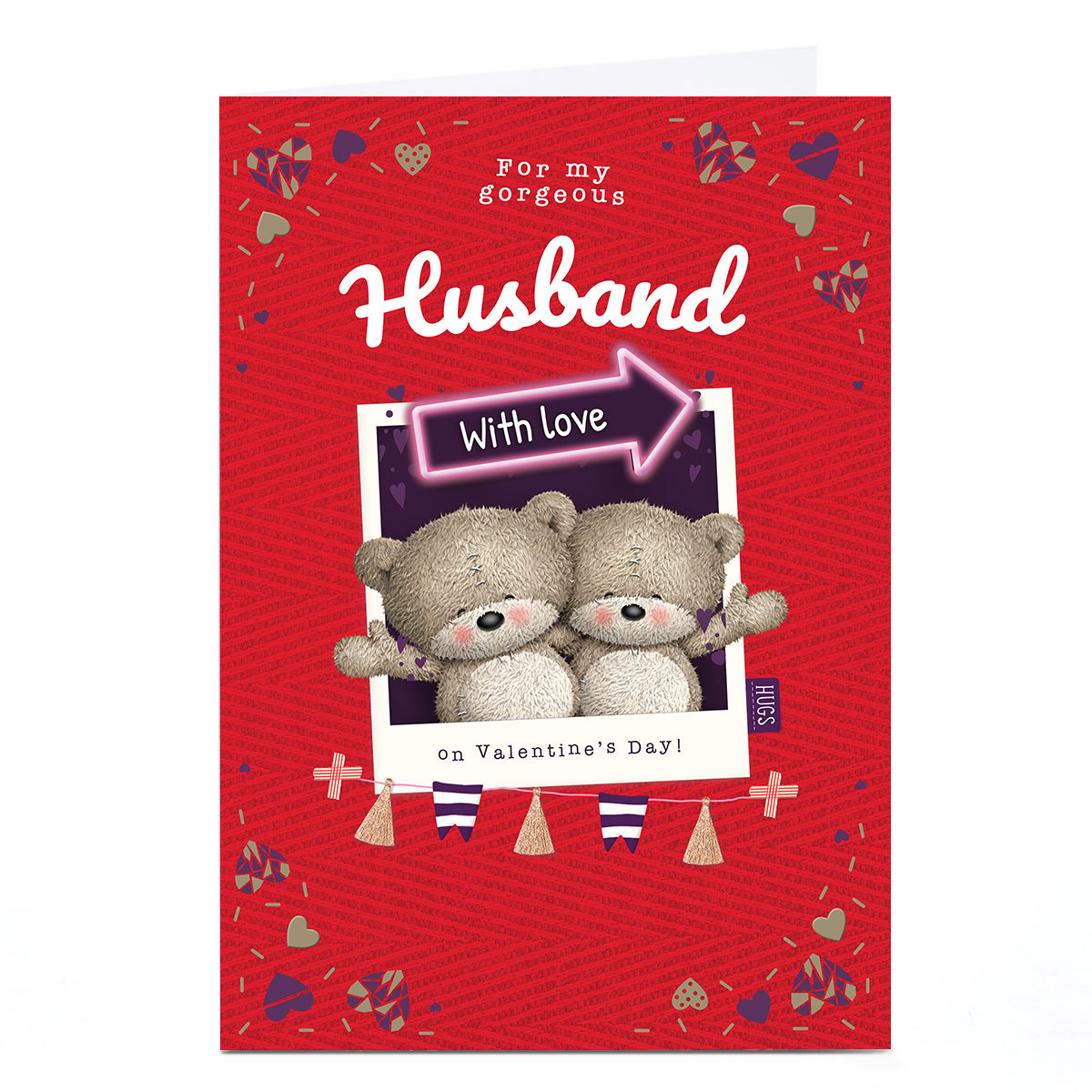 Personalised Hugs Valentine's Day Card - Bear Polaroid, My Gorgeous Husband