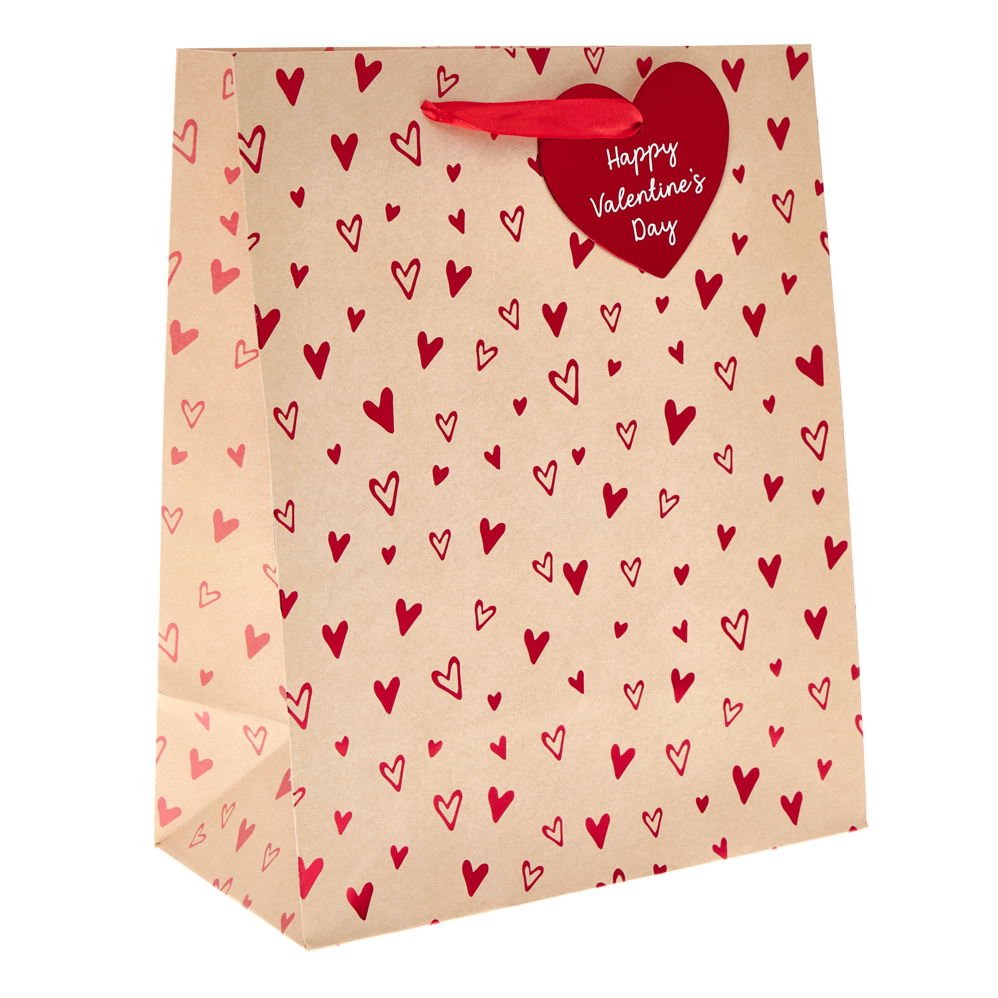 Kraft Hearts Large Portrait Valentine's Day Gift Bag