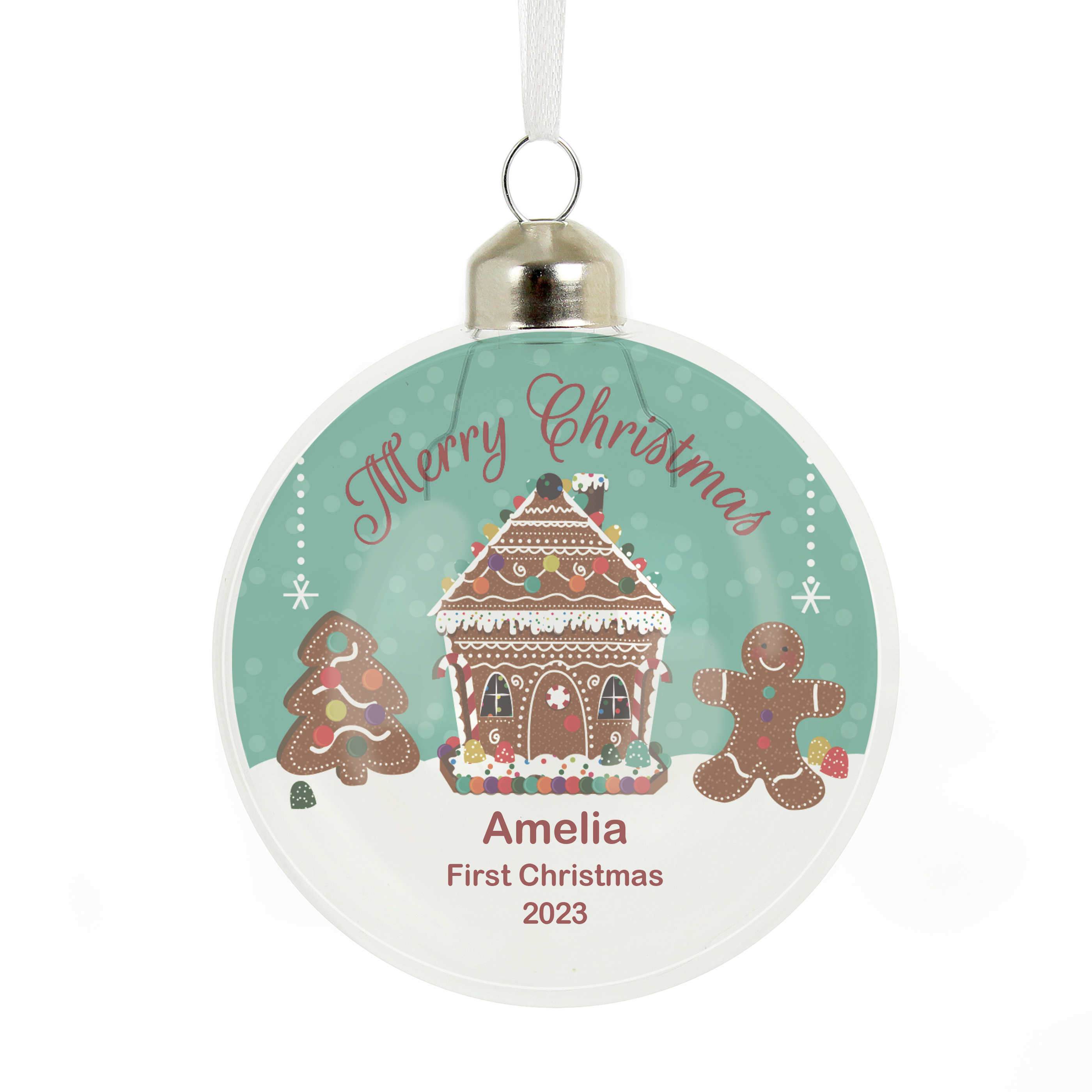 Personalised Gingerbread House Glass Christmas Bauble