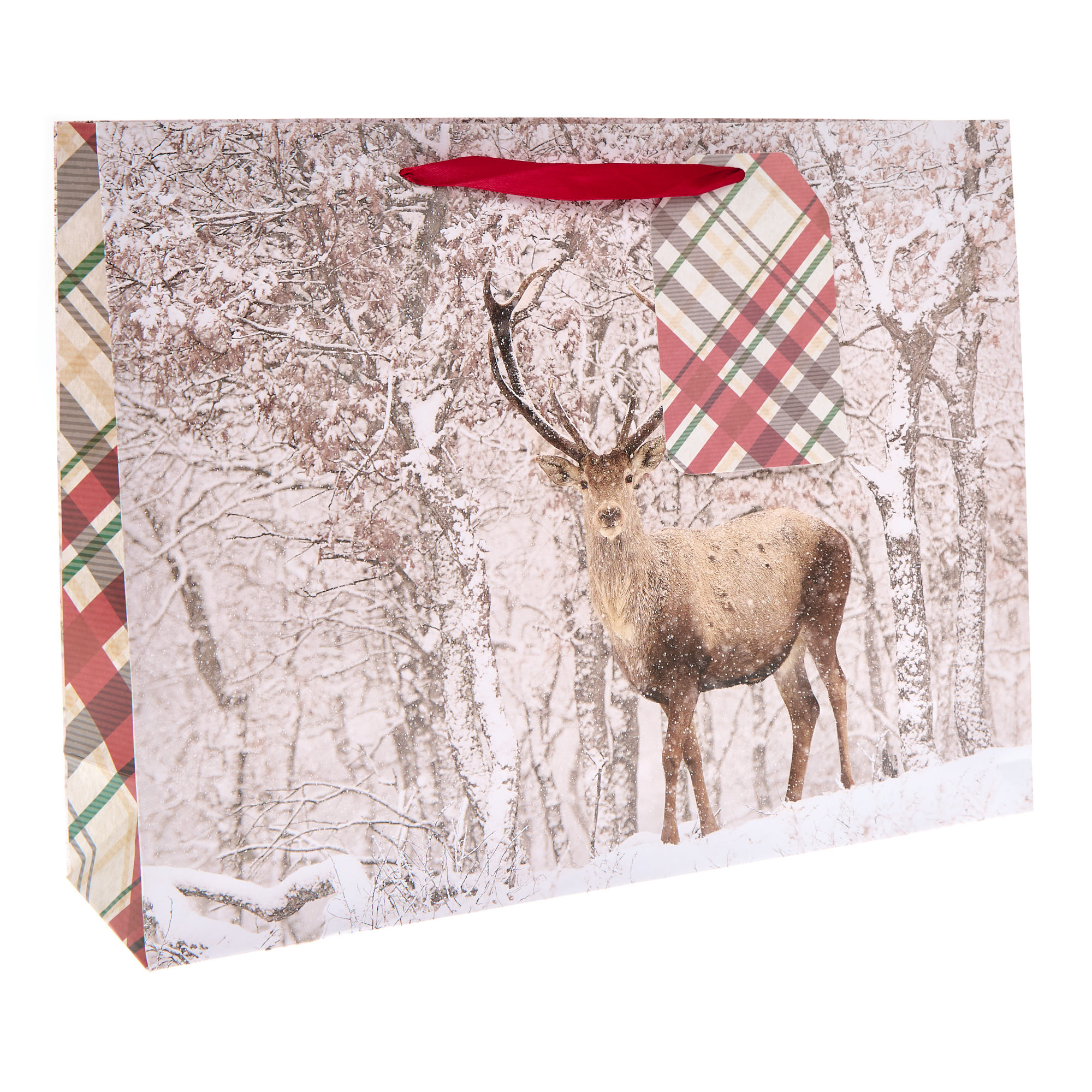 Deer & Tartan Extra Large Landscape Christmas Gift Bag