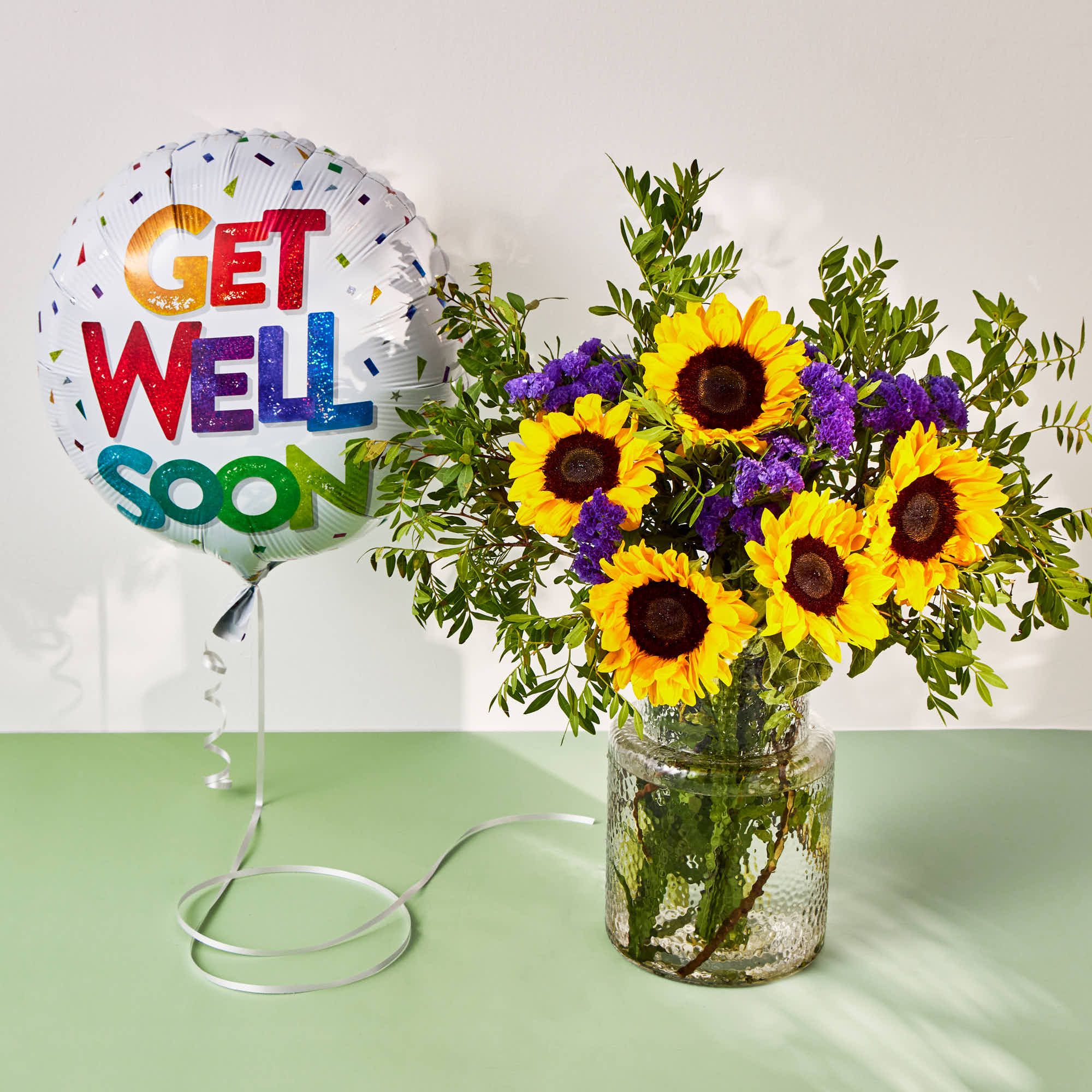 Get Well Soon Balloon & Summer Breeze Flower Bouquet