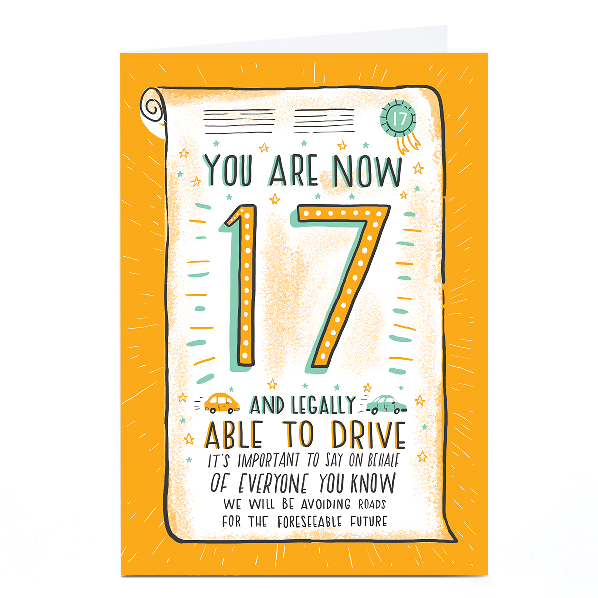 Personalised 17th Birthday Card - Legally Able to Drive Certificate