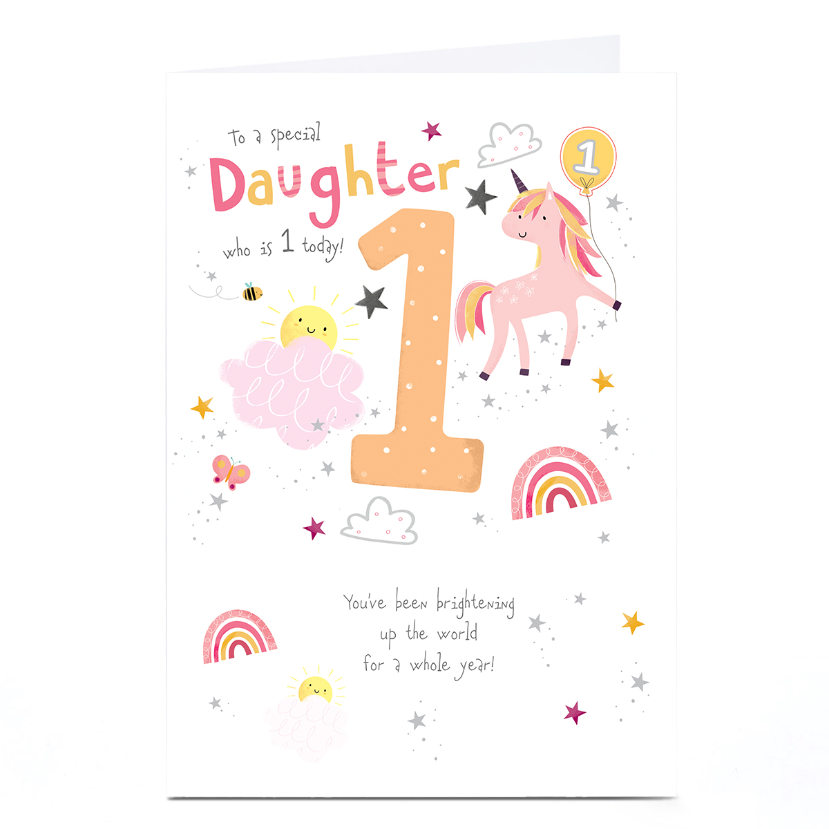 Personalised 1st Birthday Card - To a Special Daughter Rainbows and Unicorn