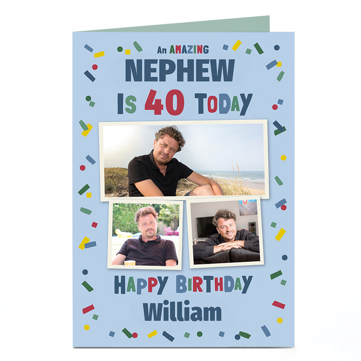 Photo Birthday Card - Colourful Confetti, Nephew Editable Age