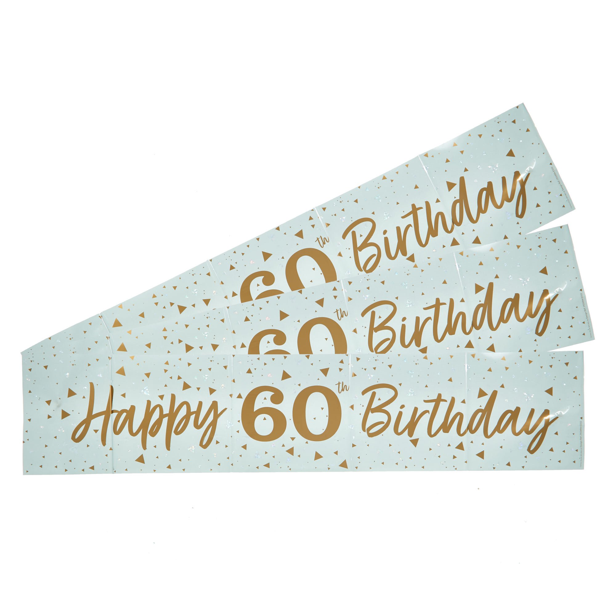 White & Gold Happy 60th Birthday Banner - Pack of 3