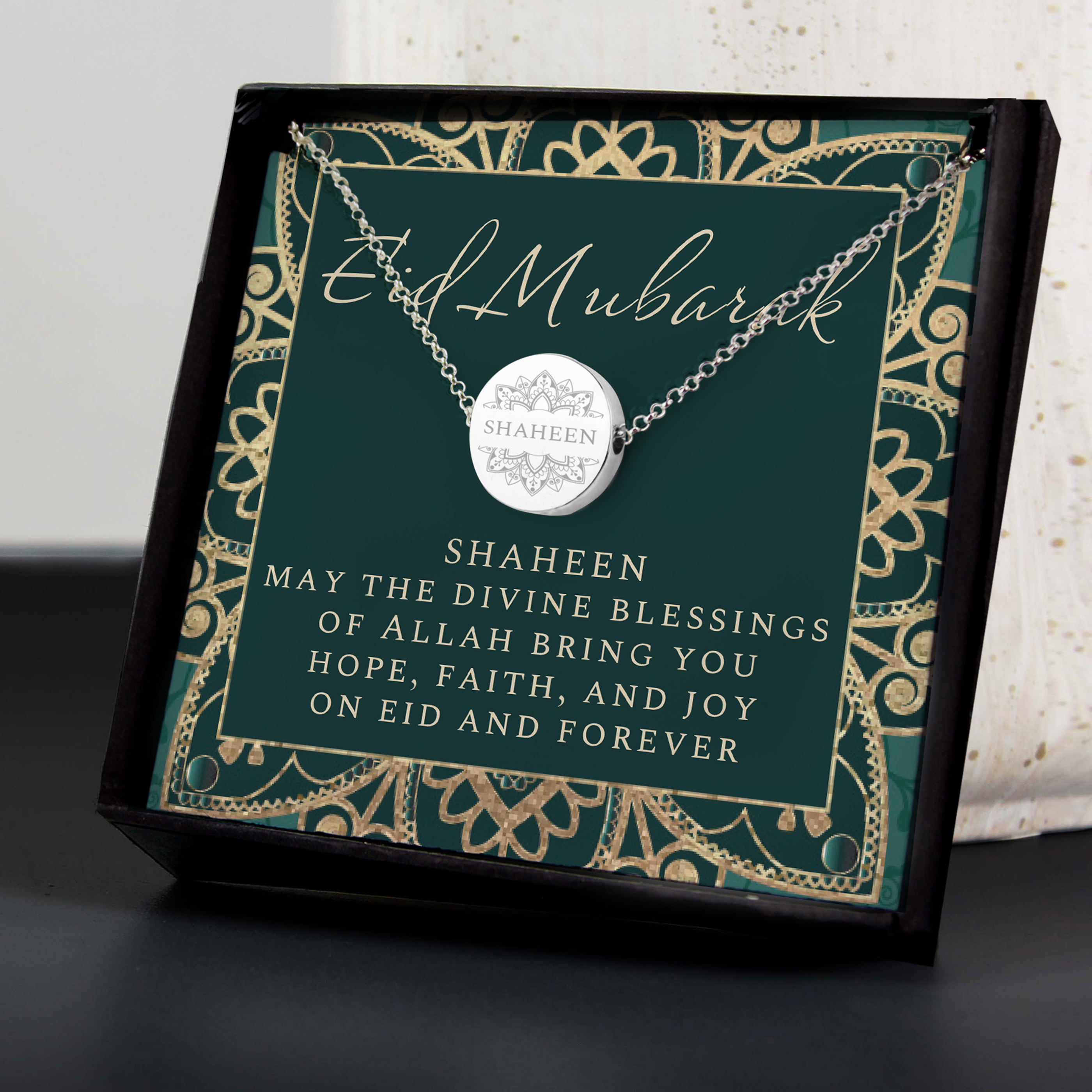 Personalised Sentiment Eid & Ramadan Disc Necklace & Box