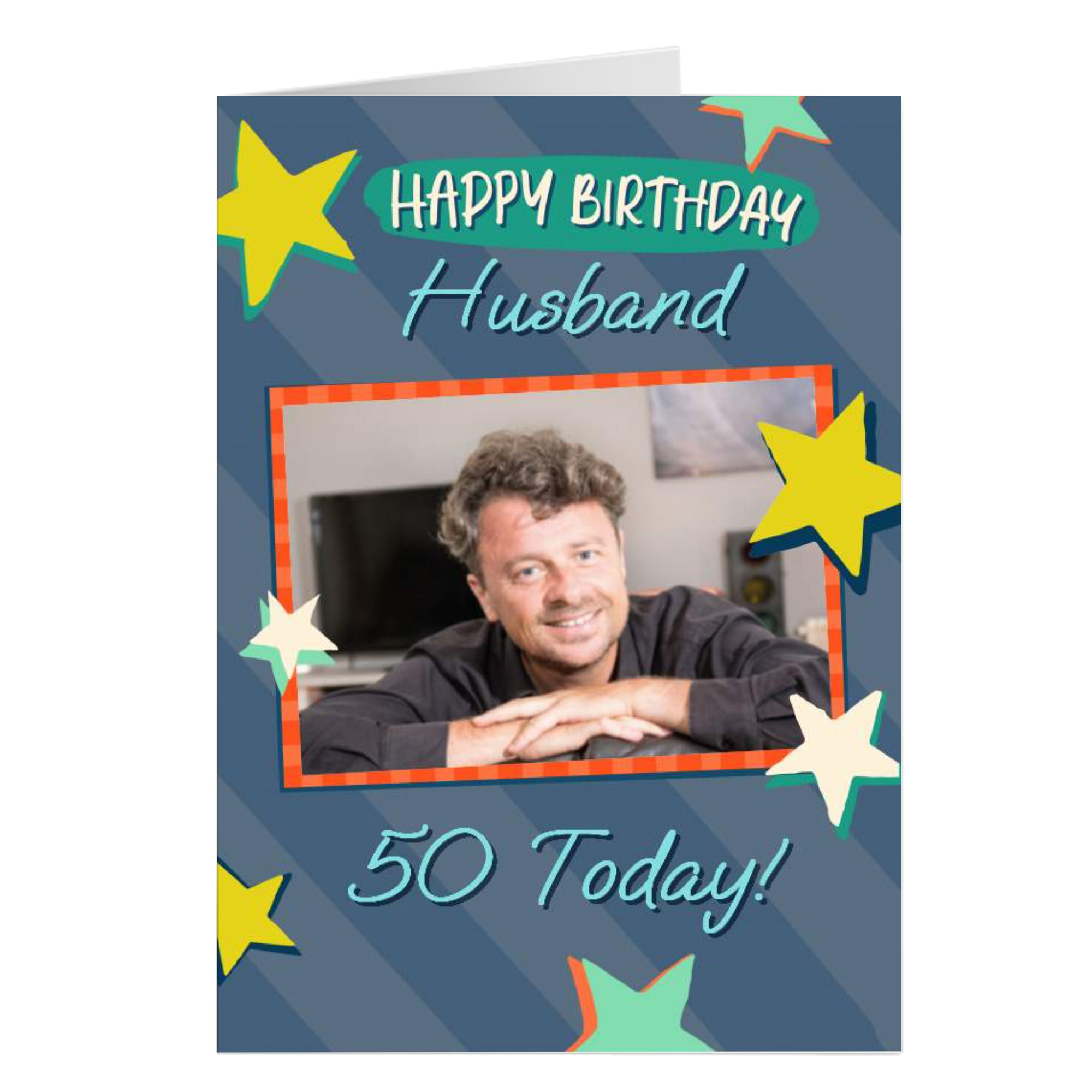 Photo 50th Birthday Card - Husband, 50 Today Stars