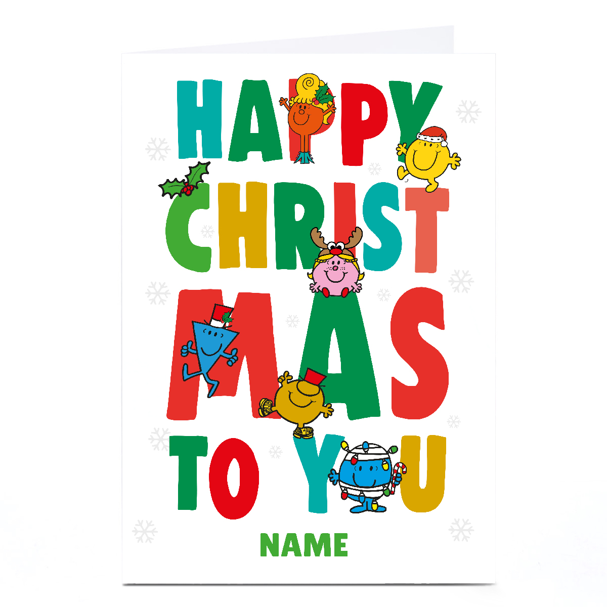 Personalised Mr Men Christmas Card - Happy Christmas to You Festive Letters