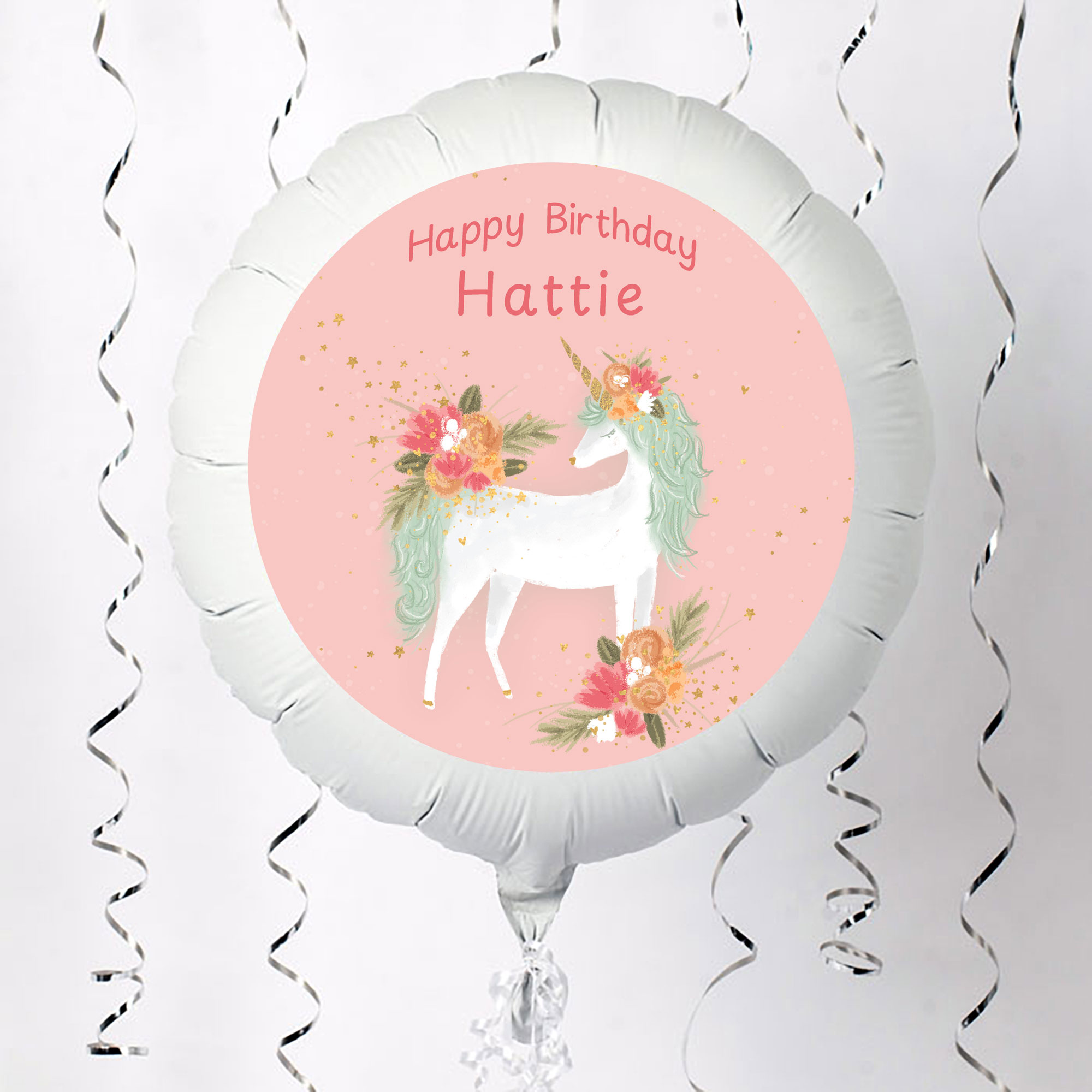 Personalised Large Helium Balloon - Floral Unicorn