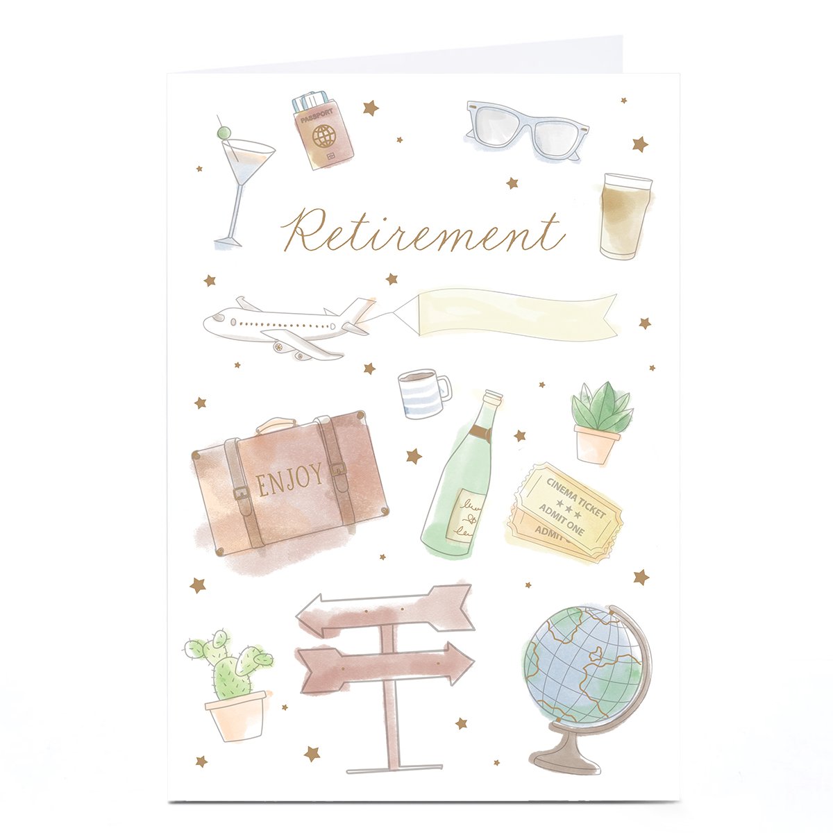 Personalised Retirement Card - Travel and Relaxation Sketches