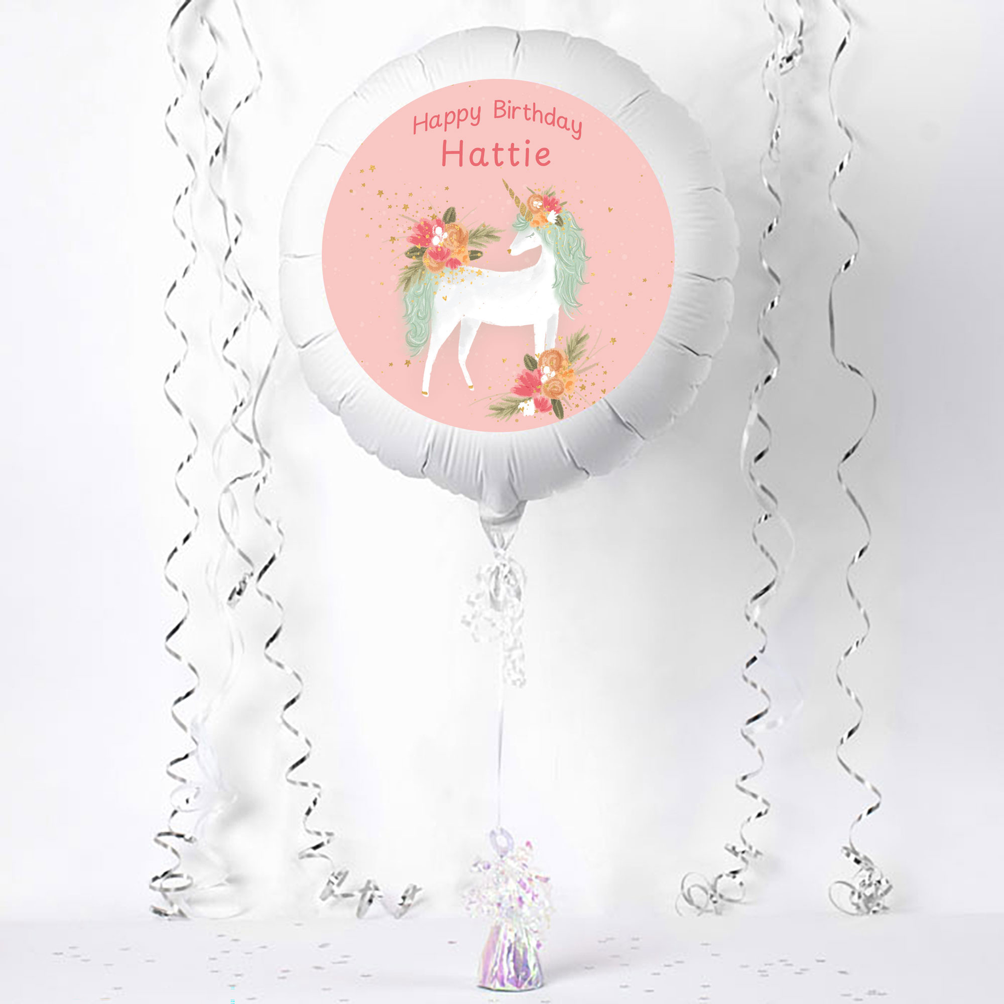 Personalised Large Helium Balloon - Floral Unicorn