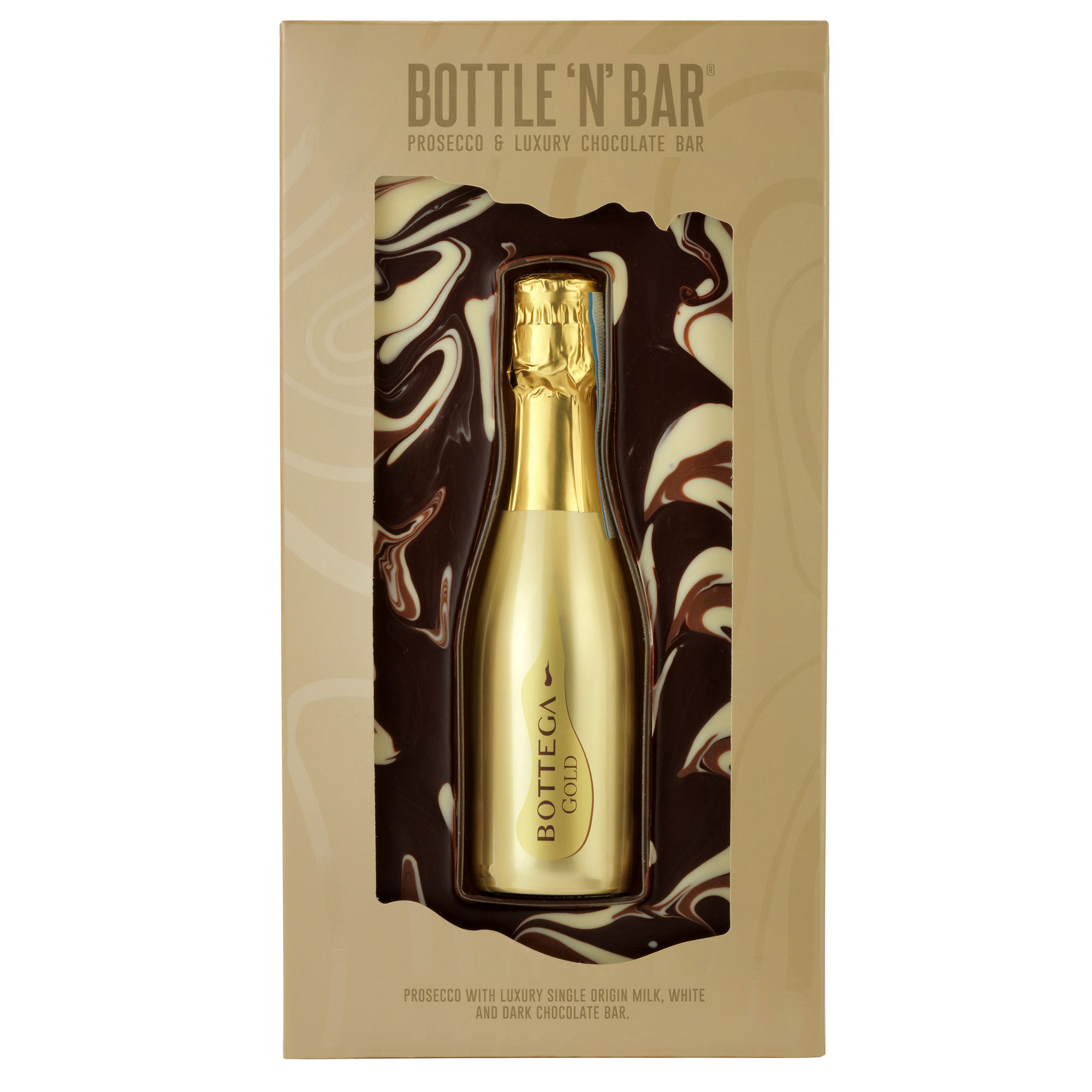 Bottle 'n' Bar Prosecco & Milk, White & Dark Chocolate Bar