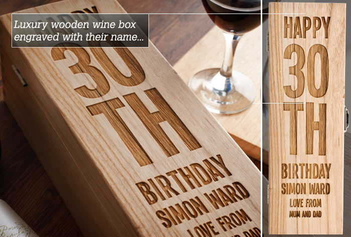 Personalised Glenfiddich Wooden Whisky Gift Box - 30th Birthday