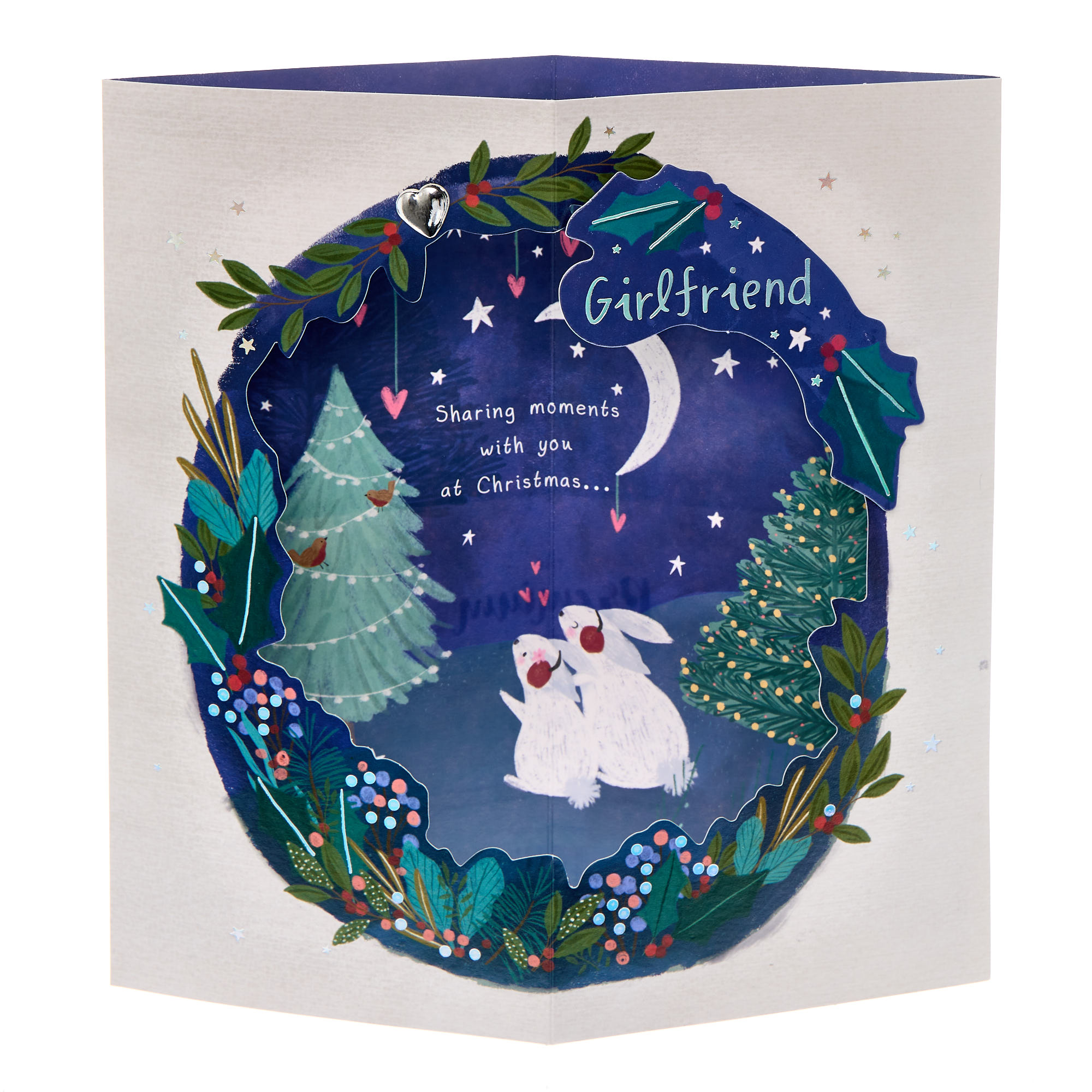 Girlfriend Rabbits Watching Moon Premium Christmas Card