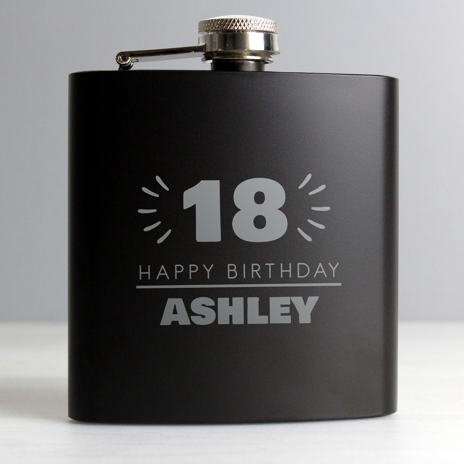 Personalised 18th Birthday Hip Flask - Black & Silver 