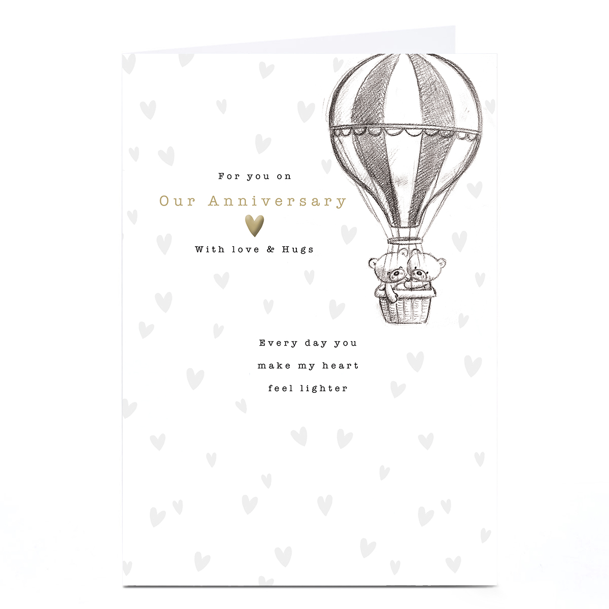 Personalised Hugs Anniversary Card - You Make My Heart Lighter Hot Air Balloon