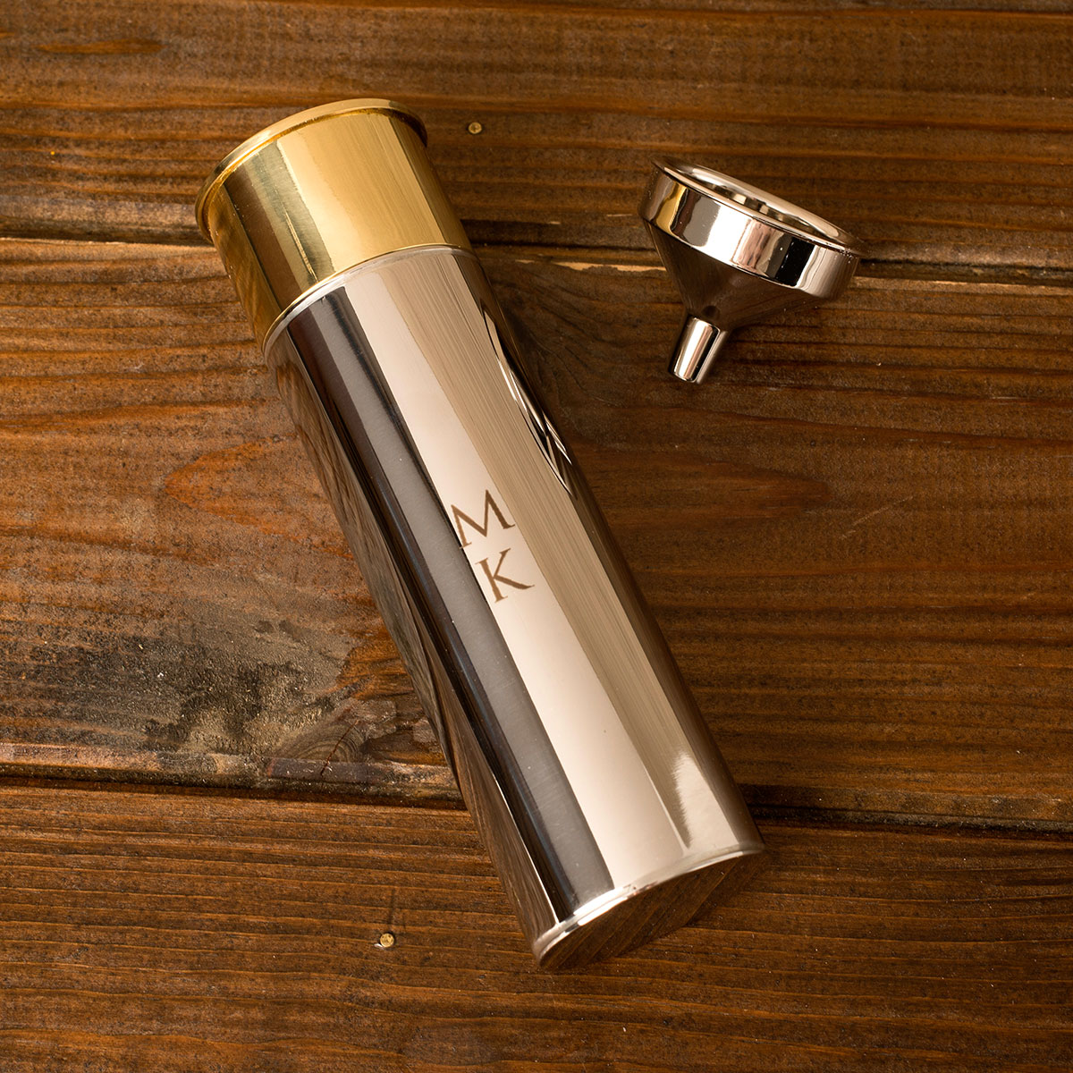 Personalised Engraved Stainless Steel Gun Cartridge Hip Flask - Initials