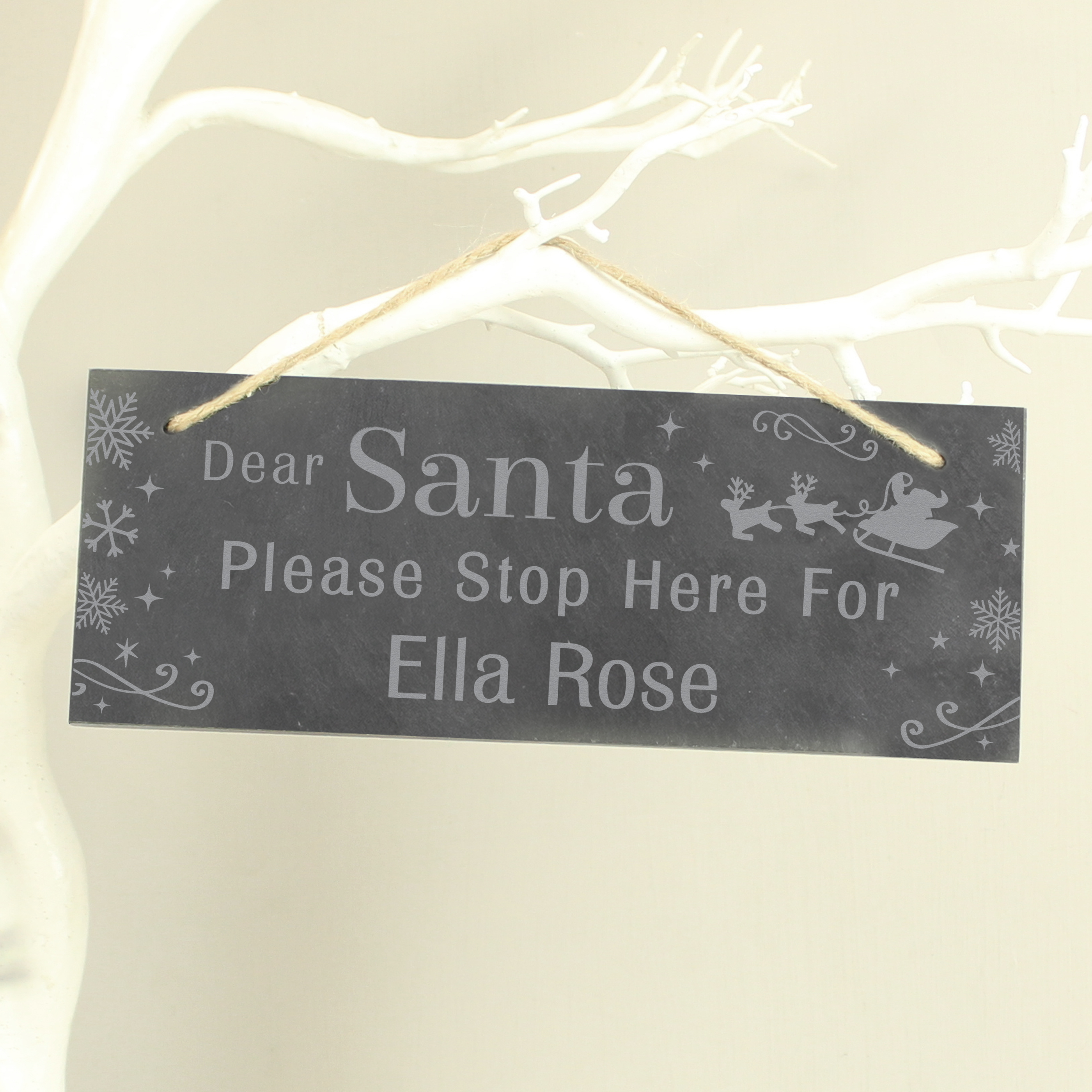 Personalised Santa Please Stop Here Hanging Slate Sign