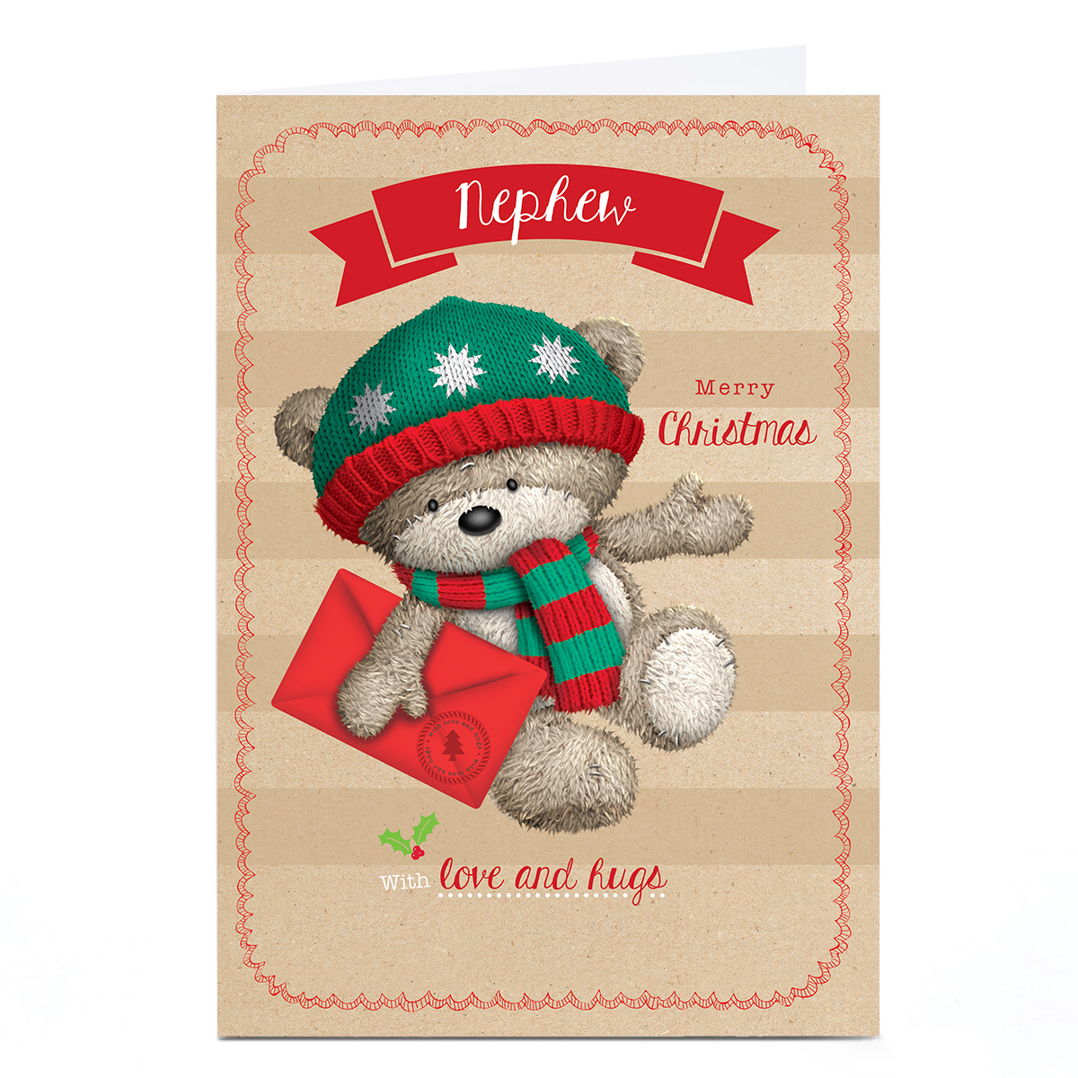 Personalised Hugs Christmas Card - Wooly Hat and Scarf, Nephew