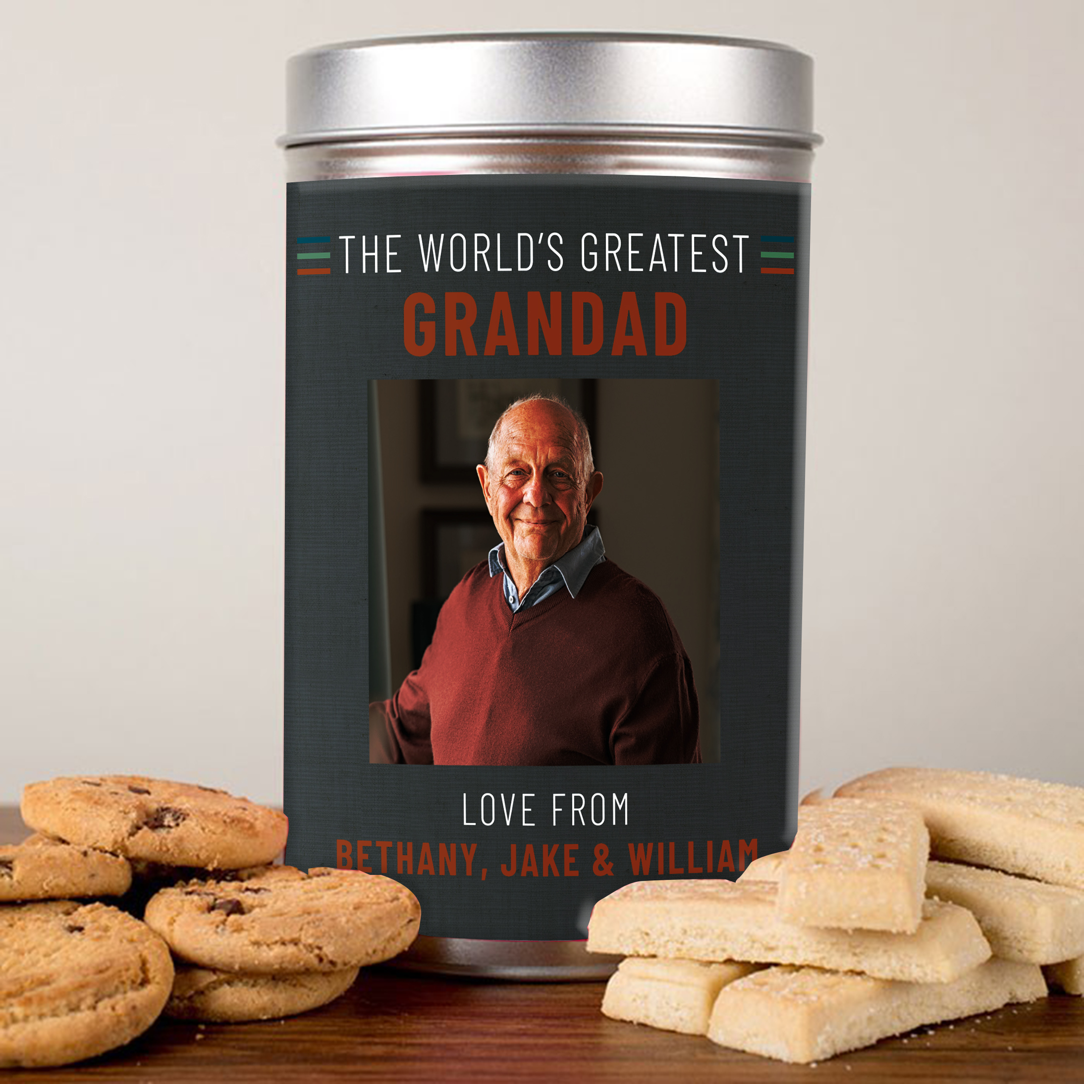 Photo Personalised Tin with Biscuits - World's Greatest Grandad