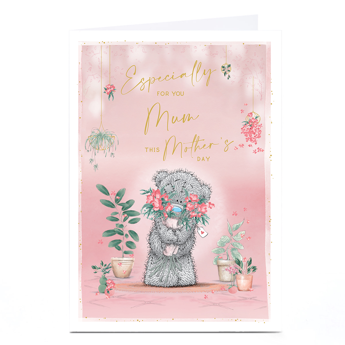 Personalised Tatty Teddy Mother's Day Card - Teddy with Bouquet, Mum