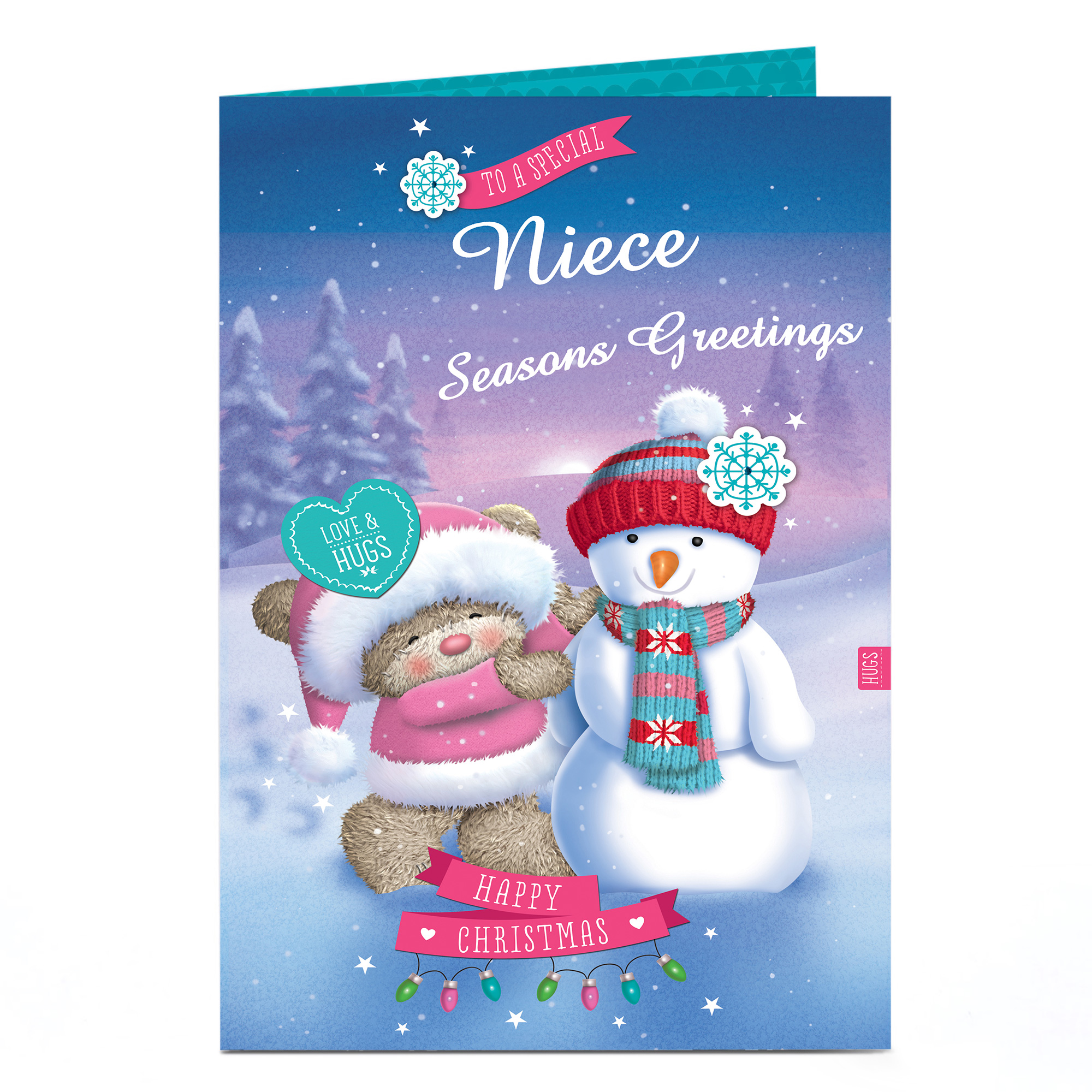 Personalised Hugs Christmas Card - Special Snowman Niece