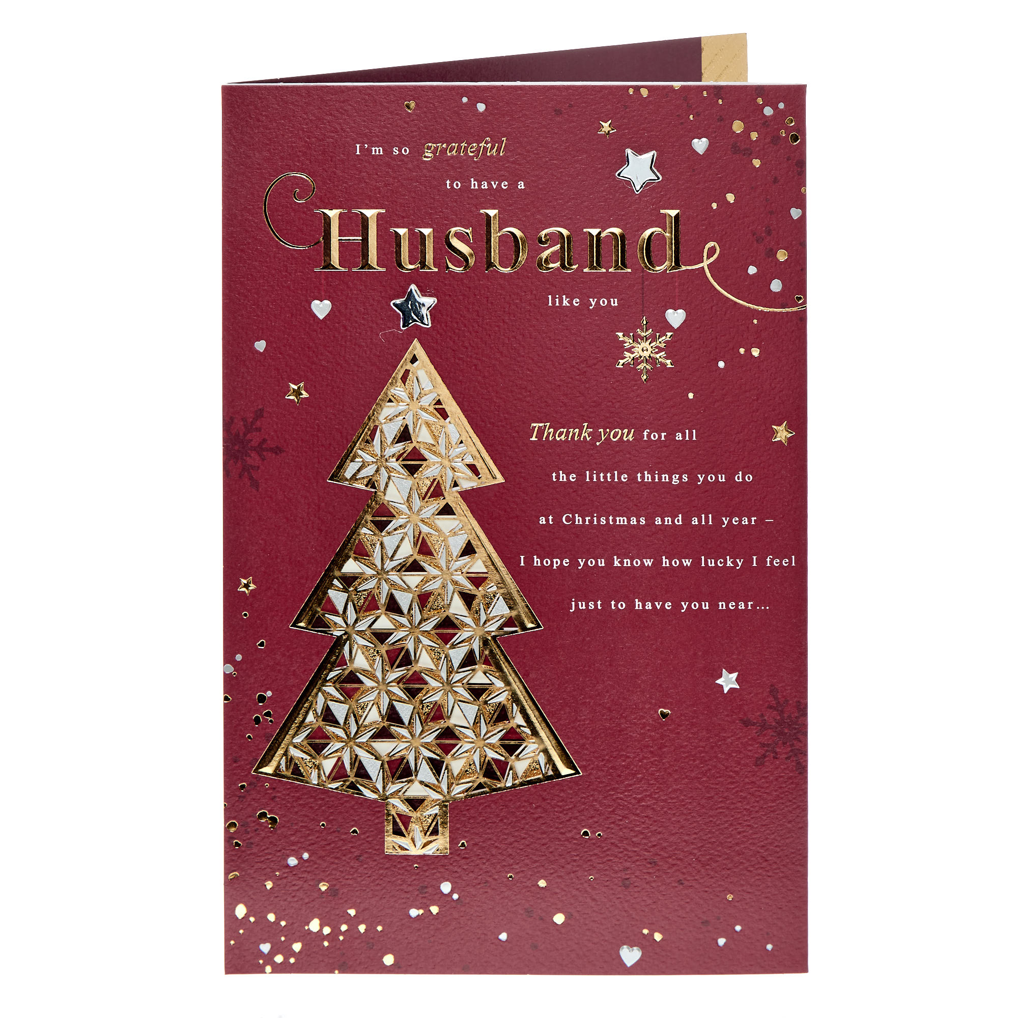 Premium Husband Red & Gold Tree Christmas Card