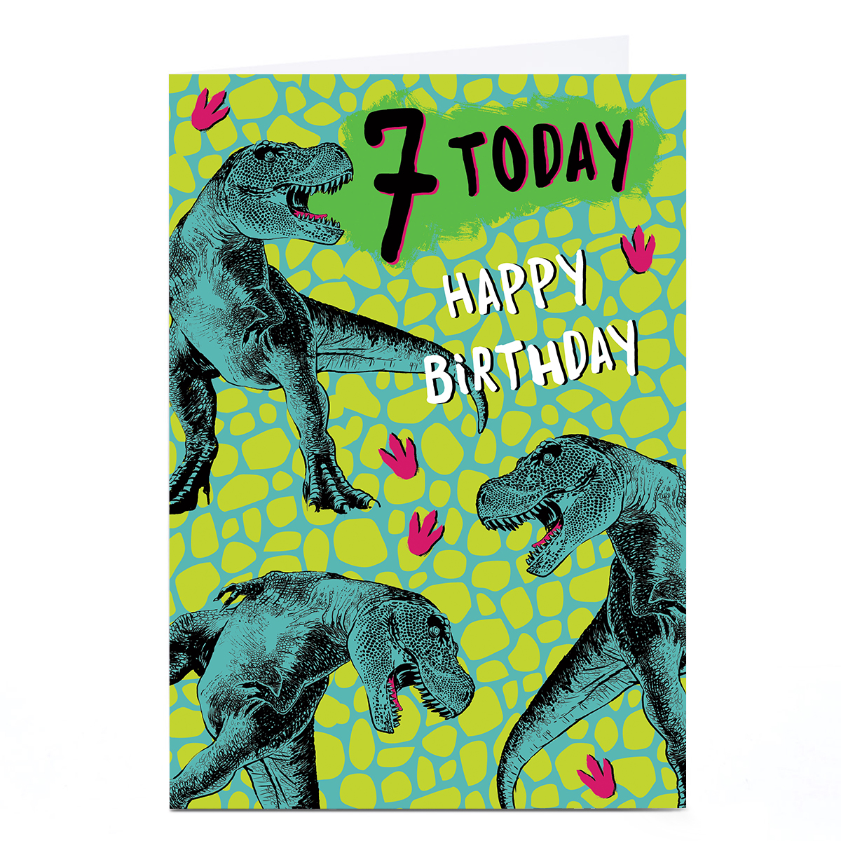 Personalised 7th Birthday Card - T-Rex Dinosaurs