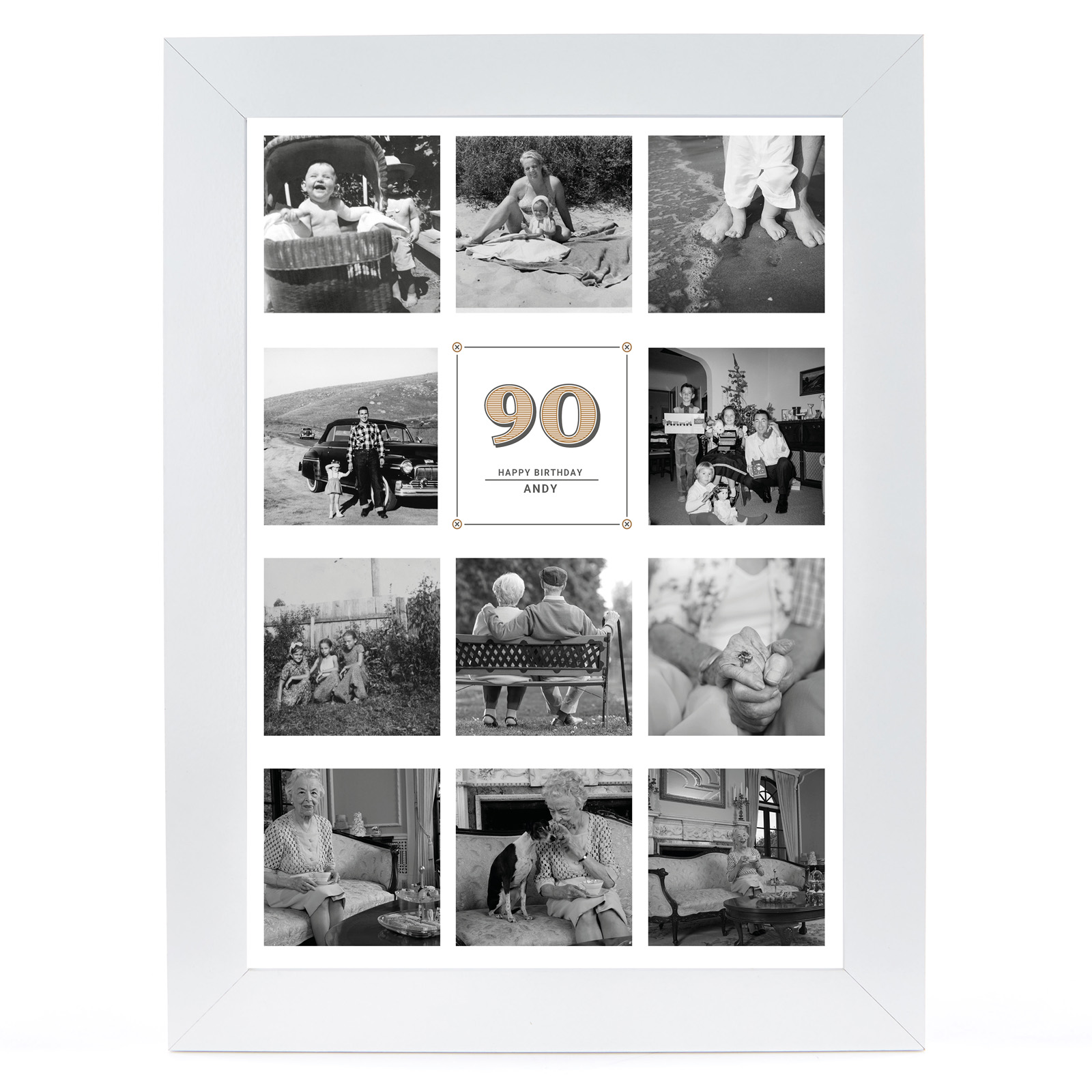 Personalised 90th Birthday Milestone Age Photo Print - Vintage Collage, Editable Age