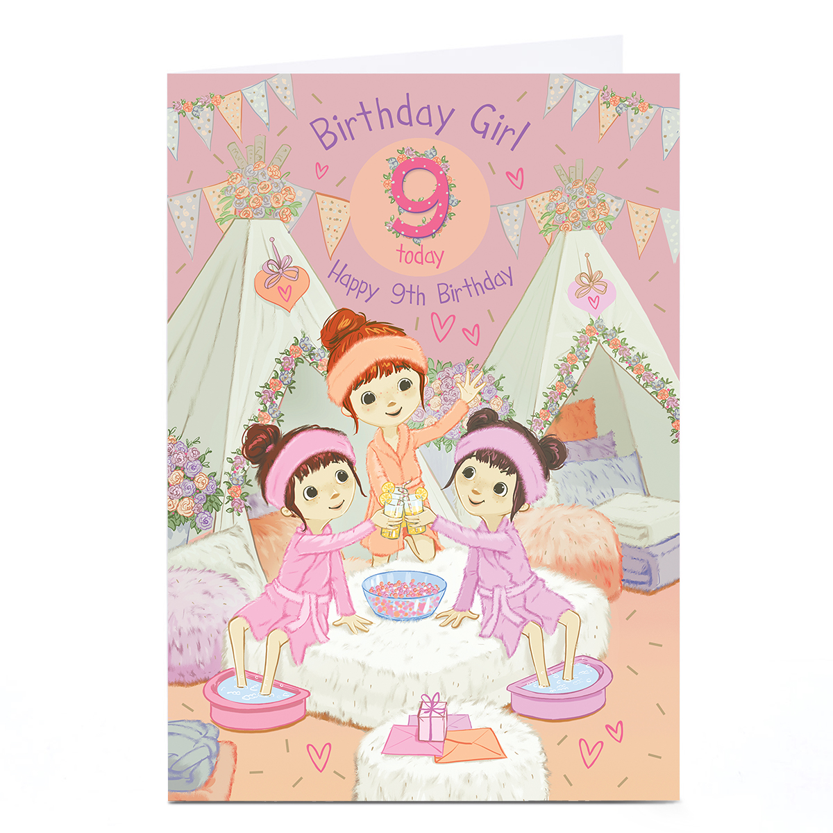 Personalised 9th Birthday Card - 9 Today Slumber Party