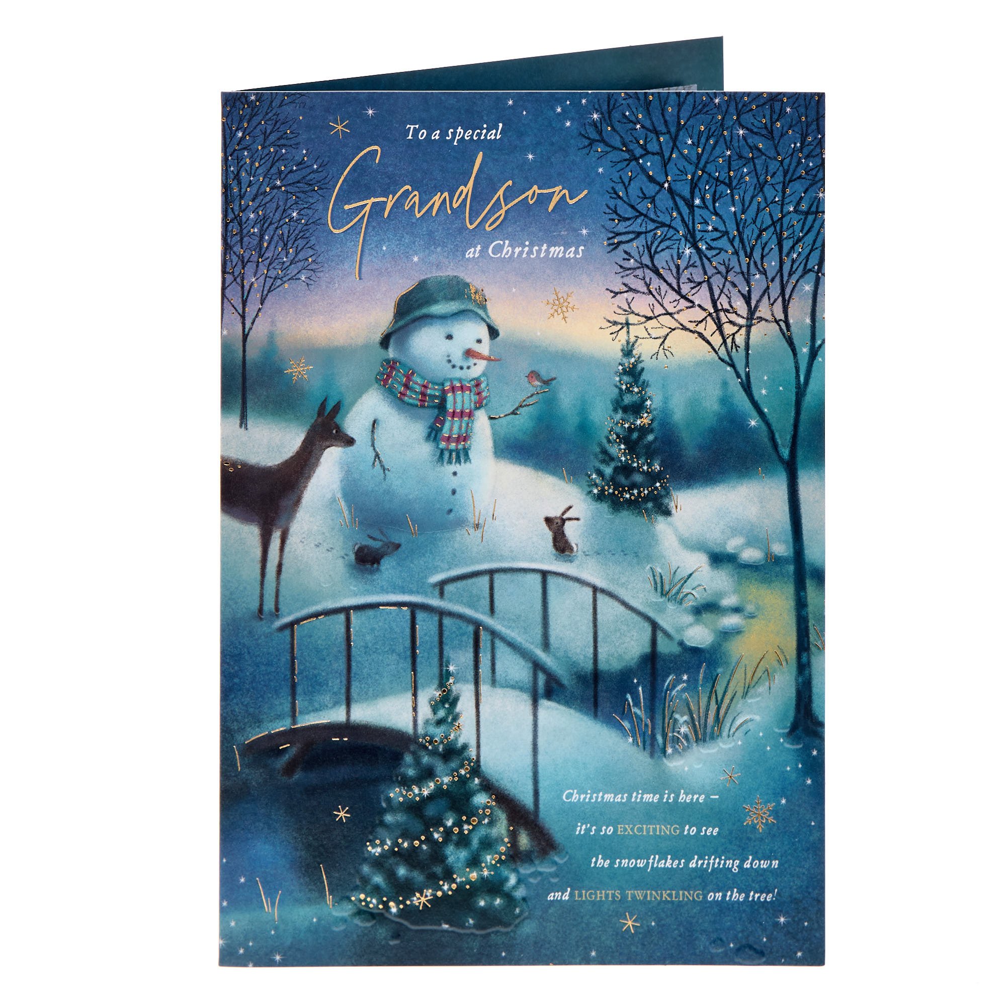 Grandson Snowman & Friends Christmas Card