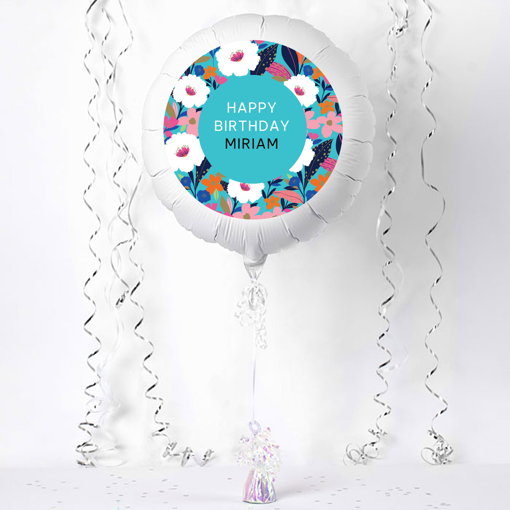 Personalised Large Helium Balloon - Bright Floral Border